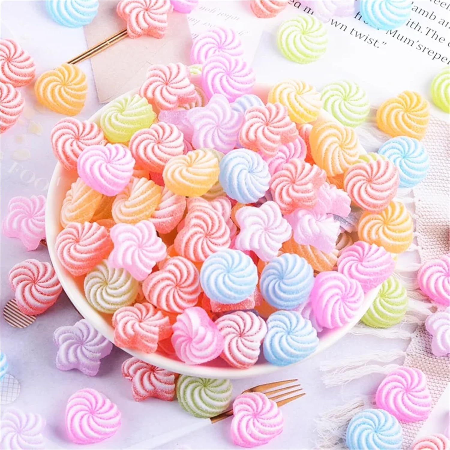 Nail Decoration 20pcs Adorable Mini Cartoon Heart-Shaped Candy Rubber Resin Cabochon Gem Scrapbooking DIY Wedding Hair Clip Ornament Craft(Color2)