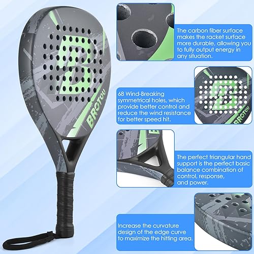 Miniatura 3 de BROTOU Padel Tennis Racket Carbon Fiber Surface with EVA Memory Foam Core with Carry Bag