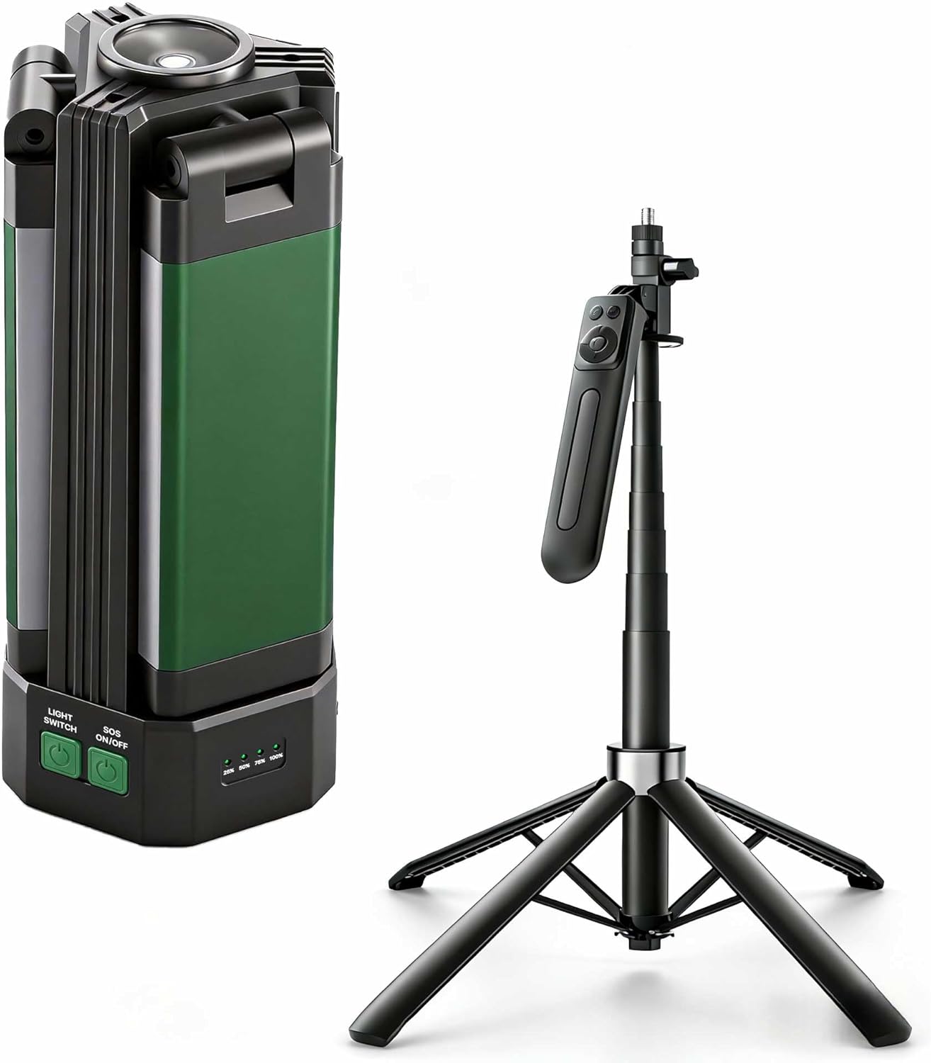 LED Rechargeable Camping Light with Stand 6 ft Max Height, 2200 Lumens Cordless Work Light with 3 LED Lamp Heads, Camping Essentials with Detachable Tripod