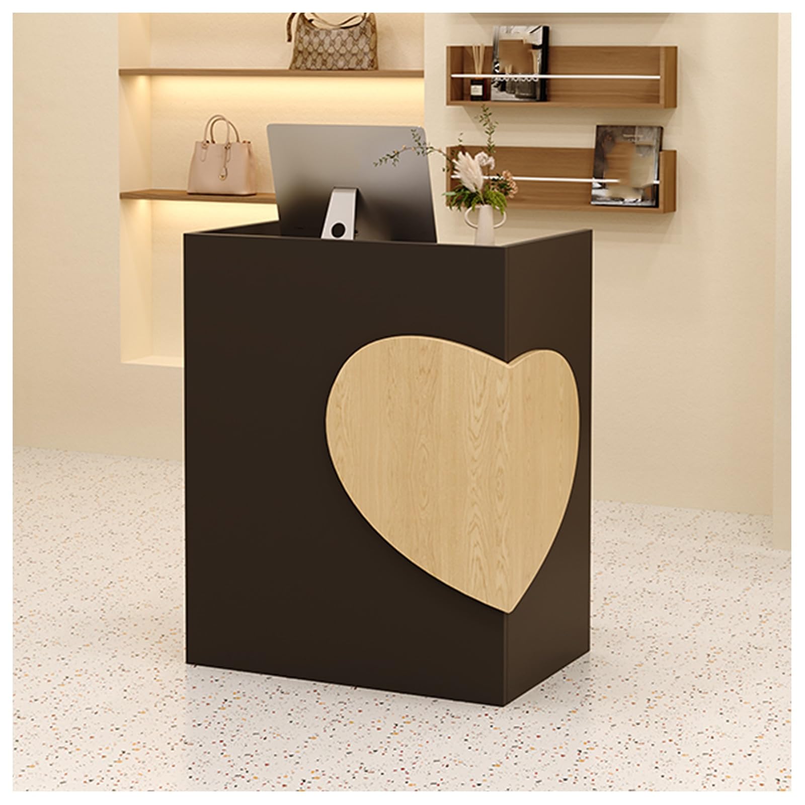 Bureau de réception modulaire pour magasins de vêtements et de fleurs, 90 cm de haut, panneau surélevé à trois côtés, tiroirs cachés avec serrure, design spacieux pour une nification optimale