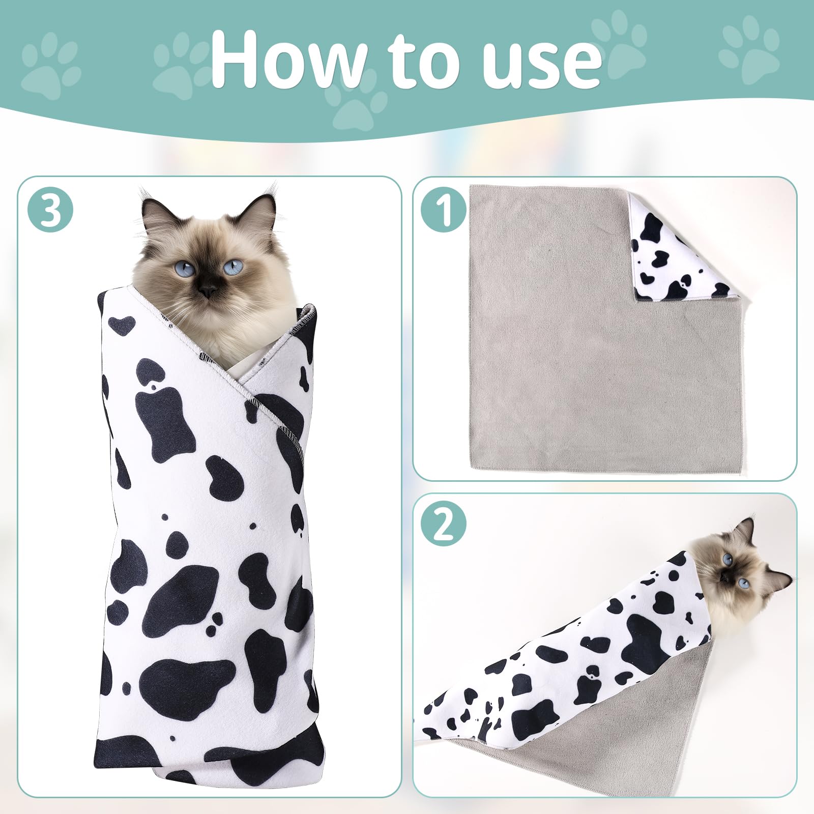 Gosknor Cat Wrap for Grooming 21.6x21.6in Soft Self-Adherent Cat Towel Restraint Cloth Wrap Anti-Bite & Anti-Scratch Cat Swaddle Wrap for Cutting Nails Medicine - Image 4