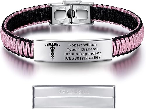 Miniatura 7 de Pulseras de alerta médica para mujeres  Pulseras de identificación médica personalizables para hombres, niñas y niños  Pulseras médicas trenzadas de