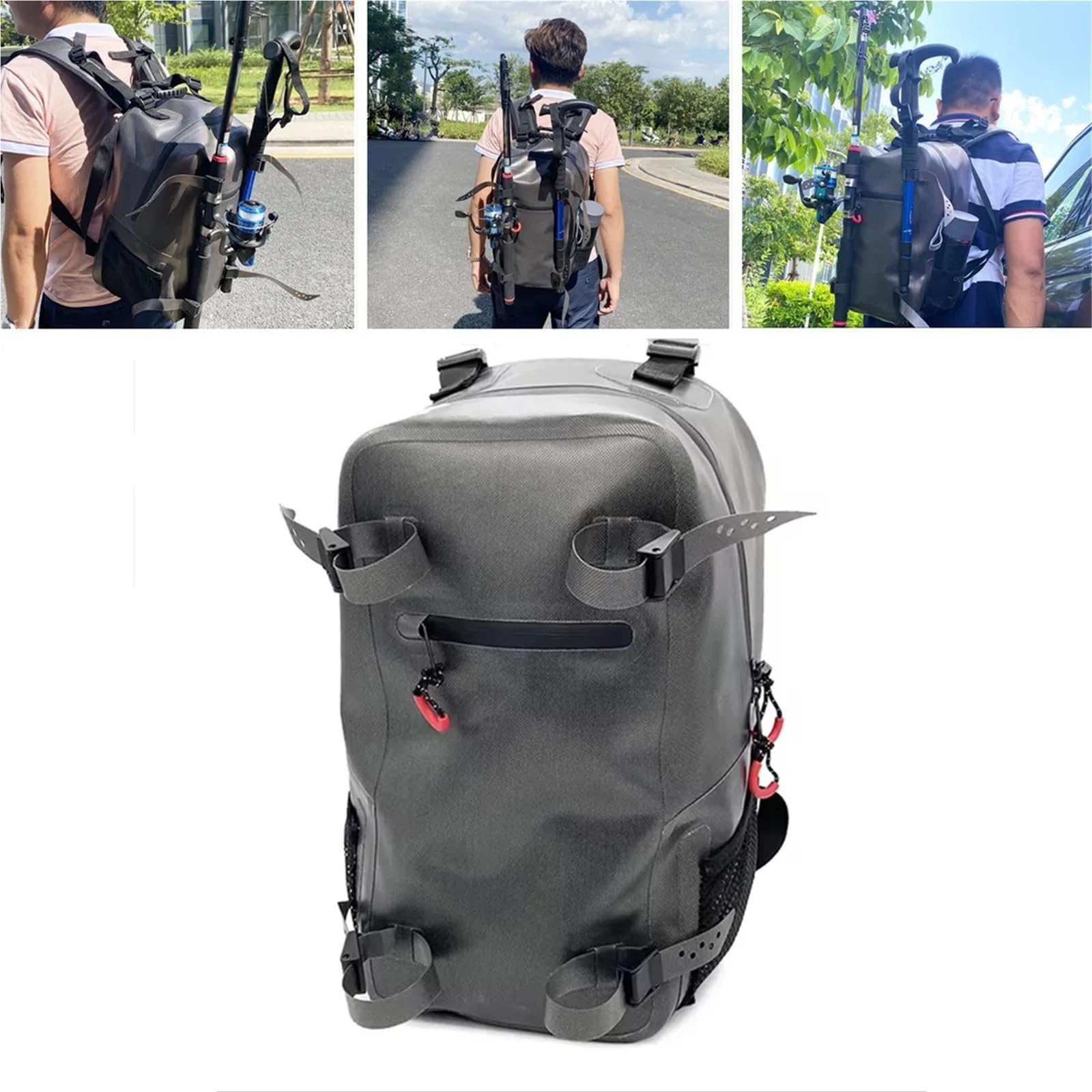 Funda para Caña de Pescar Mochila de Pesca 18 l, Resistente al Agua, con Bolsillo Acolchado Desmontable for Ordenador y Asas for Colgar