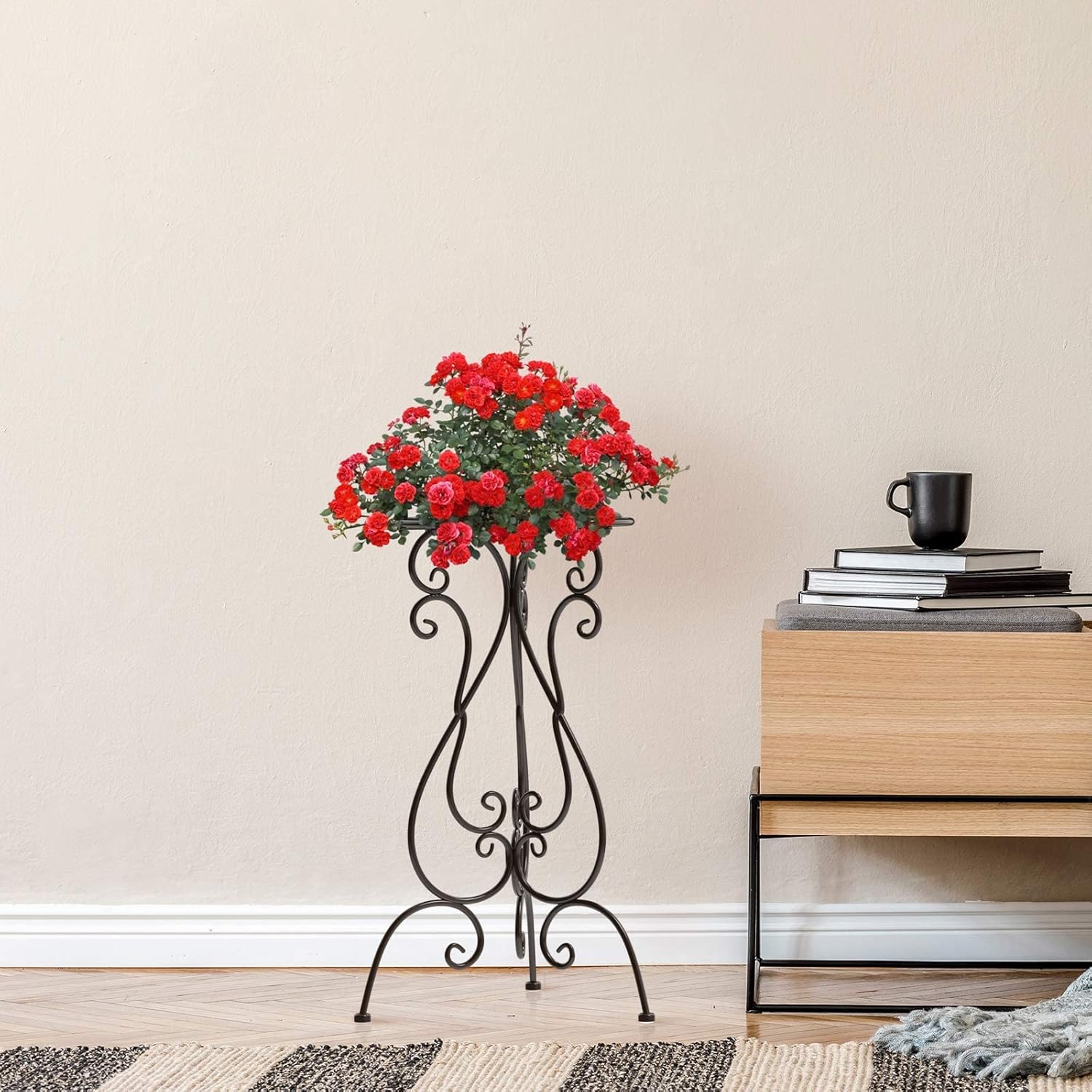 NAKUPE Metal Plant Stand Indoor Outdoor, Heavy Duty Flower Pot Stands 22.5 Inch Tall, Single Plants Pedestal Table for Planter Patio Farmhouse Garden Porch, Brown(1 Pack)