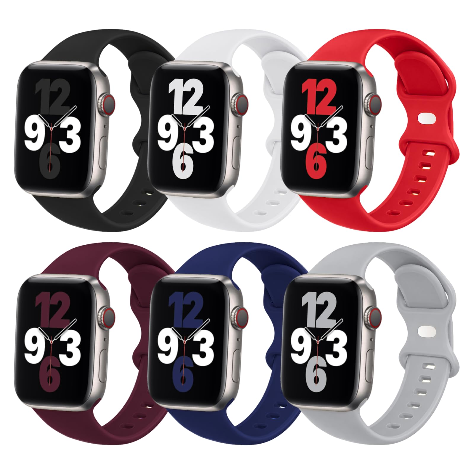 (6 Packs) Sport Bands Compatible with Apple Watch Band 38mm 40mm 41mm 42mm 44mm 45mm 46mm 49mm Silicone iWatch Band Ultra 3 2 1 SE Series 11 10 9 8 7