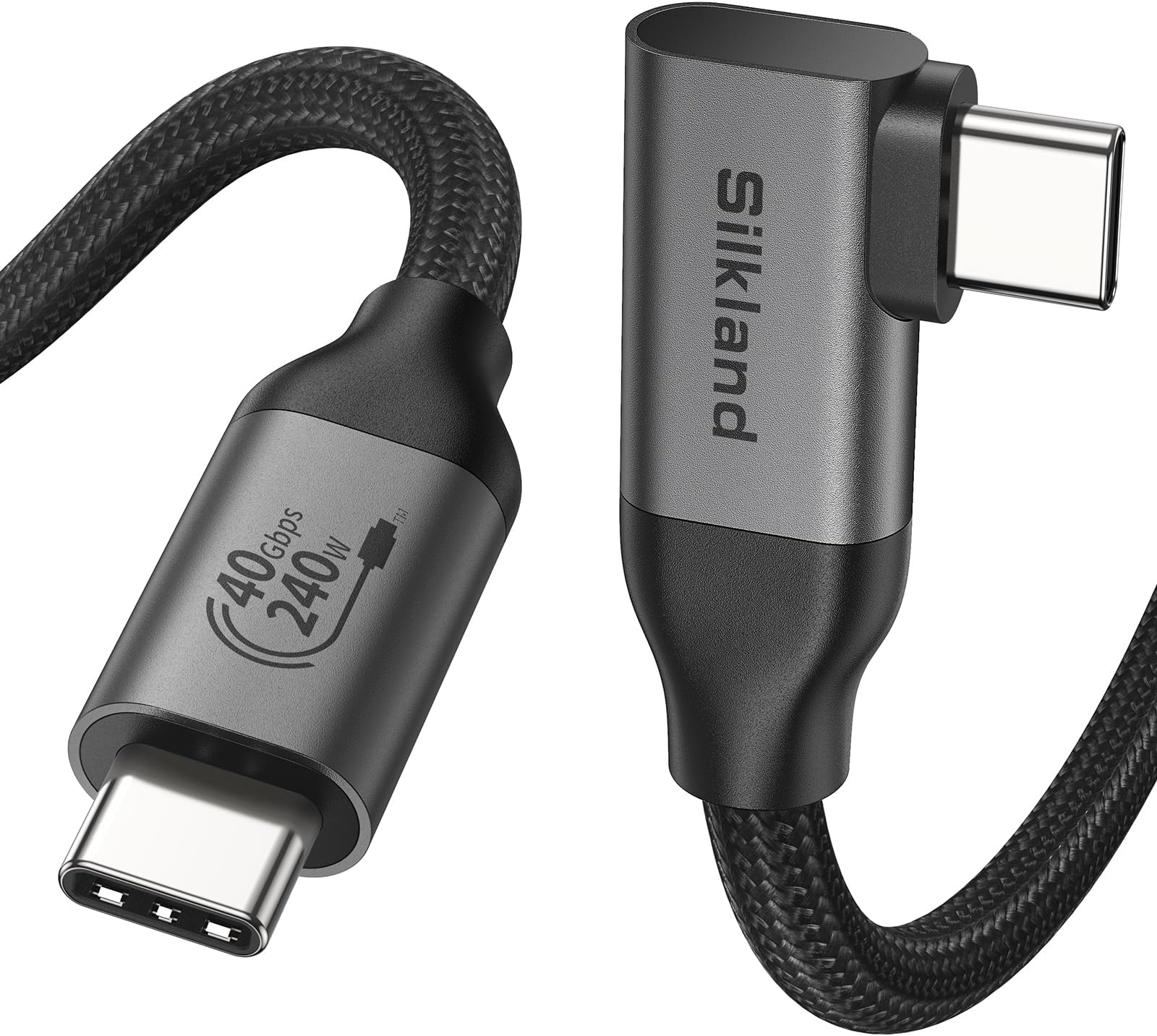Silkland 240W USB4 Cable for Thunderbolt 4 Cable Right Angle, 90 Degree 40Gbps Data Sync 8k@60Hz Display, Compatible with MacBook Pro, iPhone 16 Pro, iPad Pro - 1M