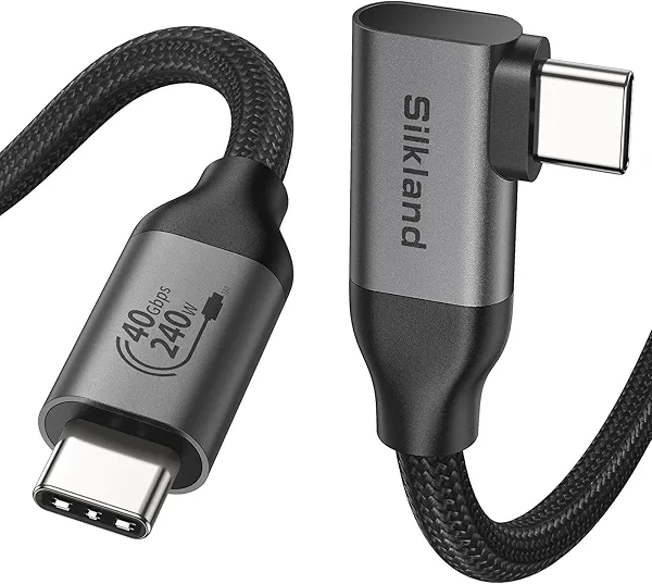Silkland Right Angle USB 4 Cable for Thunderbolt 4 [3.3FT/1M], 40Gbps Data Sync, 8K/5K@60Hz, 240W Fast Charging, 90 Degree USB C Thunderbolt Cable, Compatible for MacBook, iPhone 16, iPad, SSD, Dock