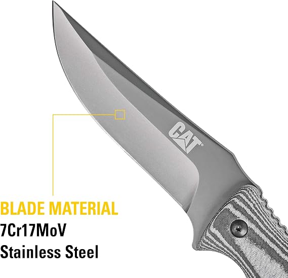 Cat 9-Inch Drop-Point Fixed Blade Knife with 7Cr17MoV Stainless Steel Blade, Micarta Handle, and Nylon Sheath Heavy Duty, Comfortable Grip for Cutting - 980013