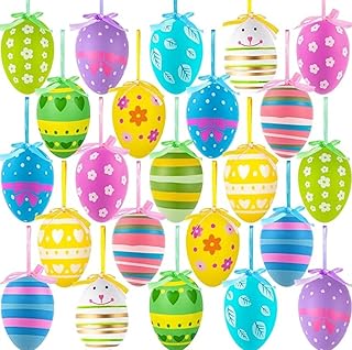 Easter Tree Ornaments 24pcs Easter Hanging Tree Decorations Hanging Eggs, Hand Painted Eggs Ornaments for Home Garden Basket DIY Crafts easter Party Favors