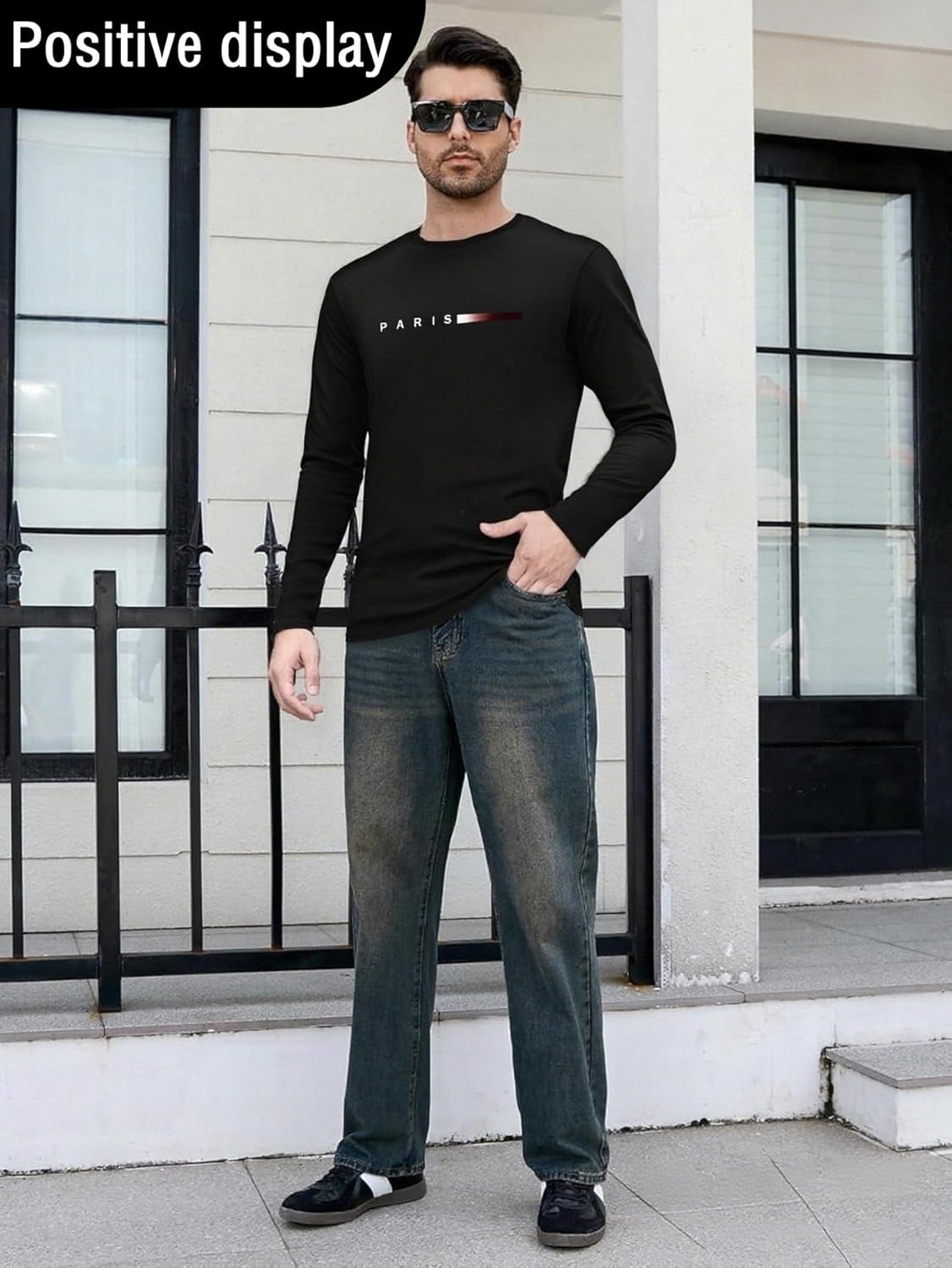 Men's Long Sleeve T-Shirt with Paris Print, Breathable Cotton, 3 Prak - Image 2