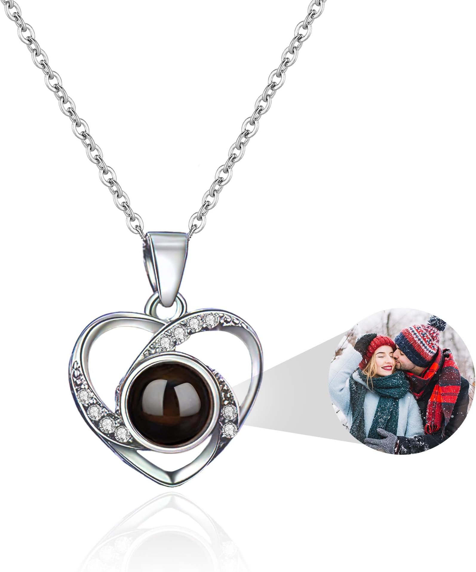 Personalized Picture Necklace, Mothers Day Gifts for Mom Wife, Projection Necklace with Photo Inside - Custom Heart Pendant Necklace - Love Memorial Jewelry Gifts for Girlfriend Her Birthday Anniversary