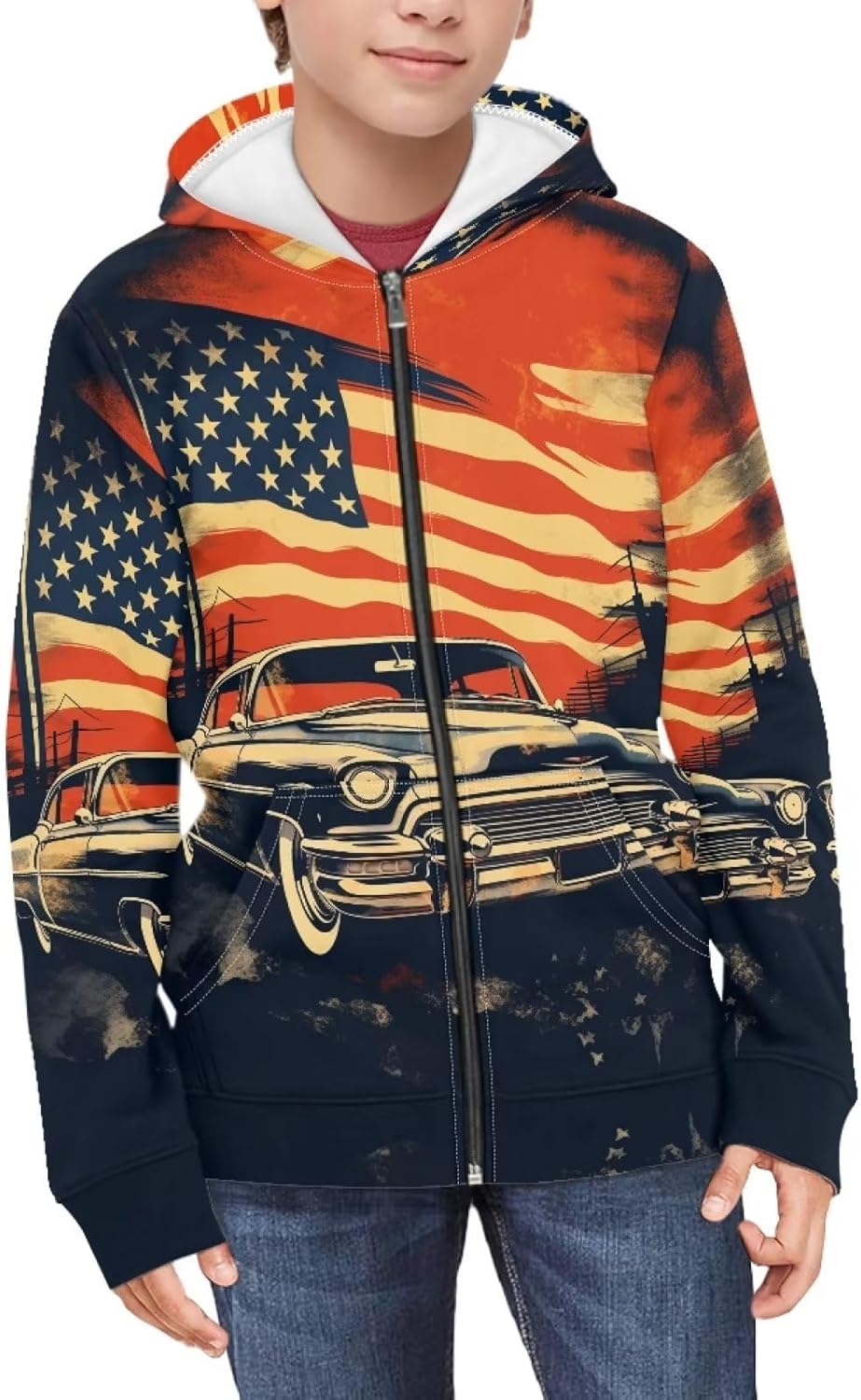 Full Zip Up Graphic Animal Hoodies for Boys Casual Athletic Hooded Jacket with Pocket - Image 2