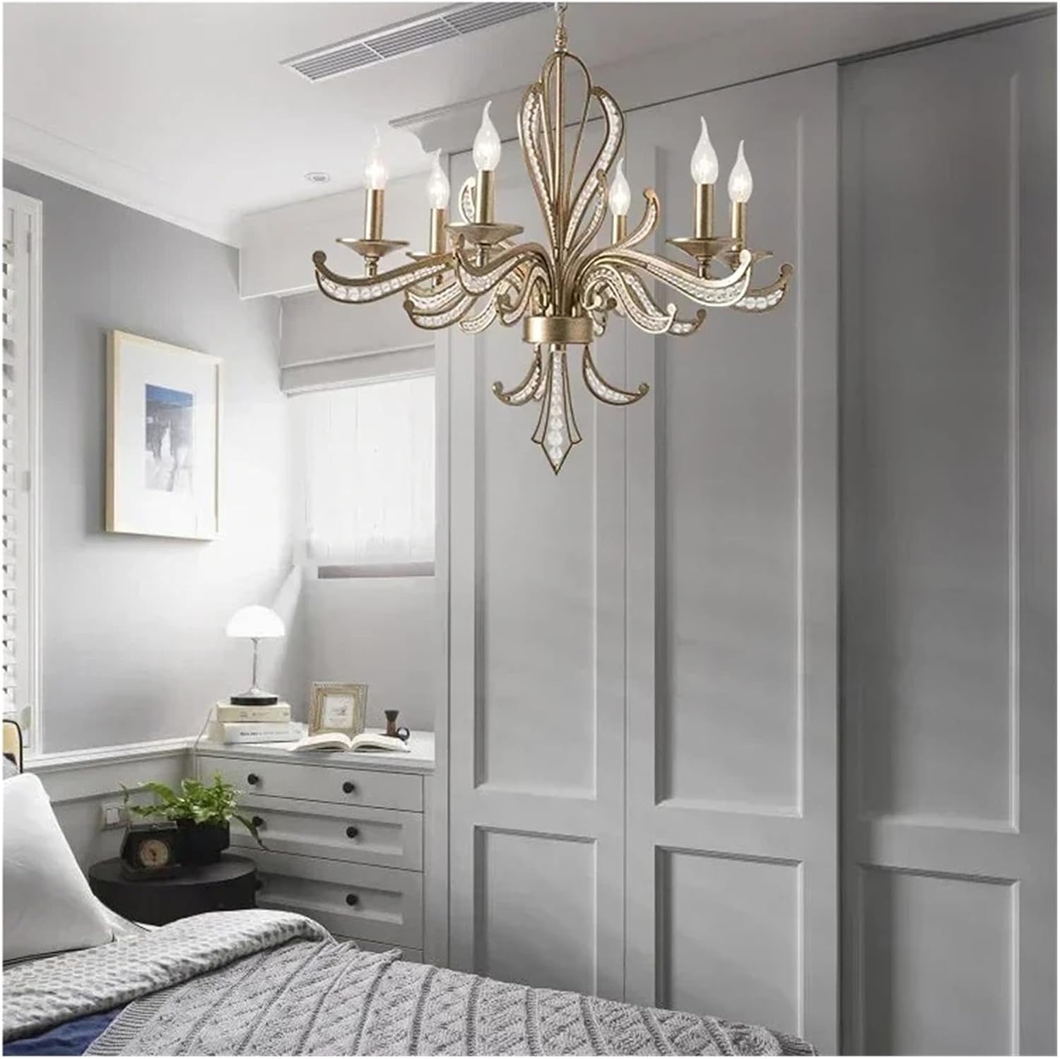 American Retro Crystal Chandeliers French Creative Candle Design Led Lamp for Bedroom Living Room Study Pendant Lighting,Indoor Illumination