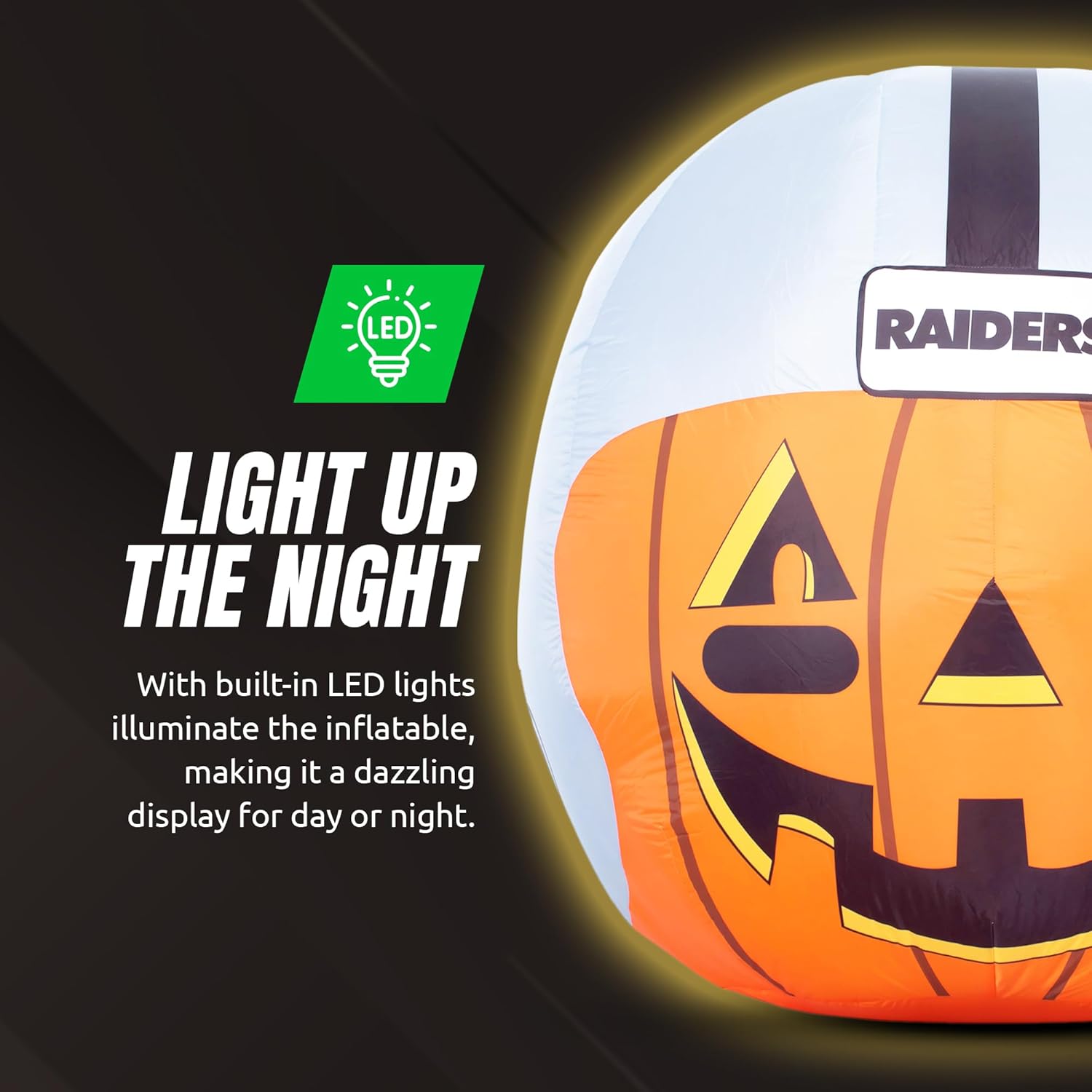 Sporticulture NFL Las Vegas Raiders 4ft Inflatable Jack-O’-Helmet with LED Lights & Built-in Blower - Halloween Merchandise Decor Ideal for Lawn, Front Yard, and Backyard Party Decoration