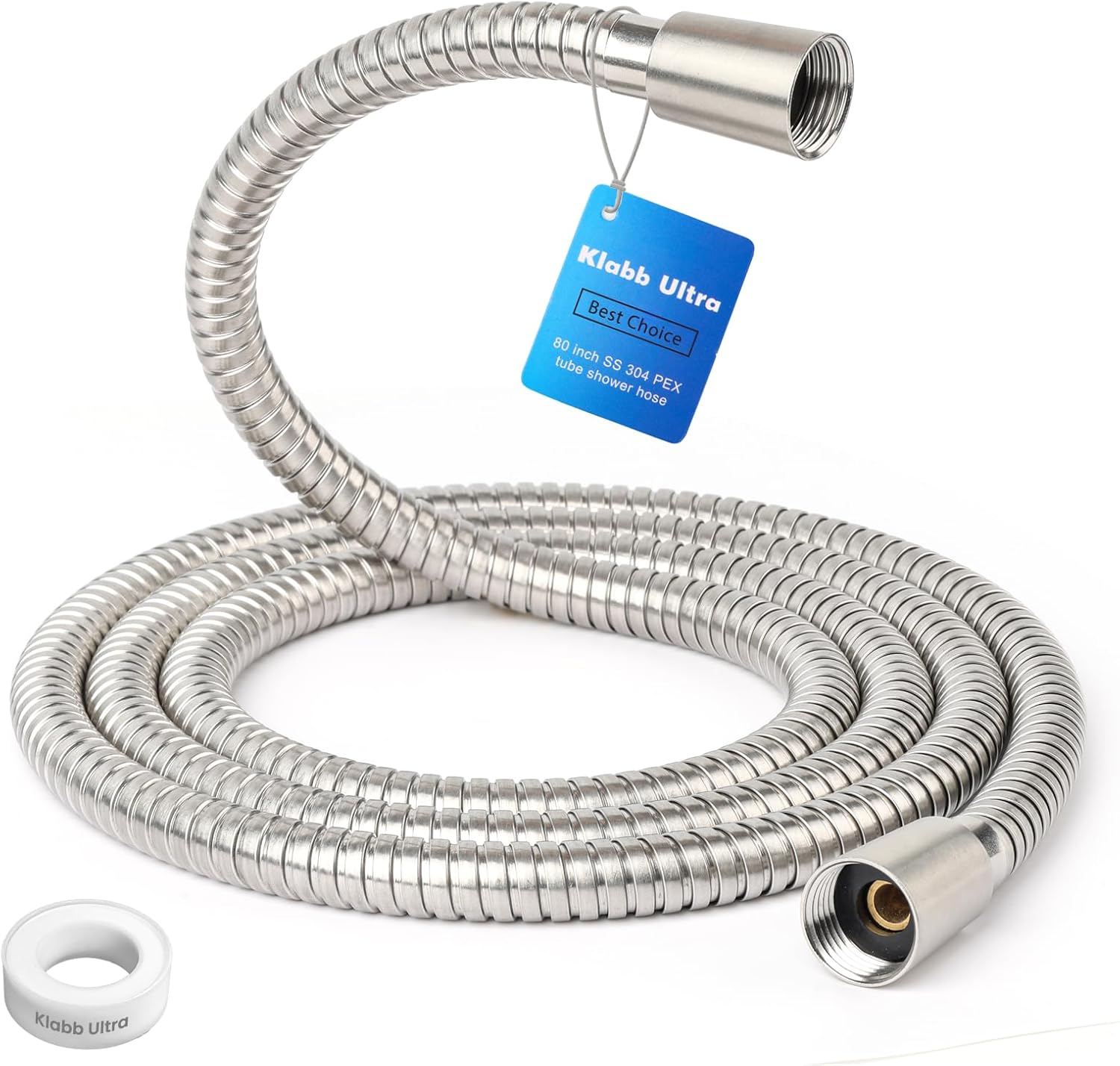 Klabb 59 Inch/150cm Stainless Steel Handheld Shower Hose, Flexible and Durable Replacement Hose with Brass Insert and Nut