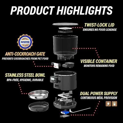 Miniatura 4 de Alimentador para gatos dispensador automático de alimentos para gatos y mascotas | Diseño patentado anti-cucarachas fácil de limpiar