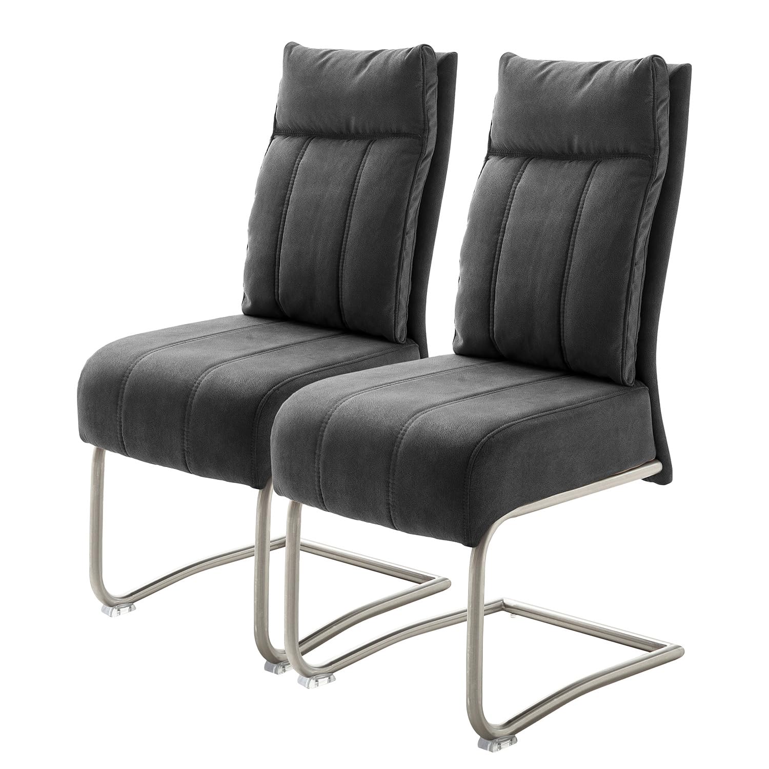 home24 Freischwinger 2er-Set | Microfaser Vintage| Edelstahlgestell gebürstet | Schwingfunktion für ergonomisches Sitzen | Esszimmer und Büro
