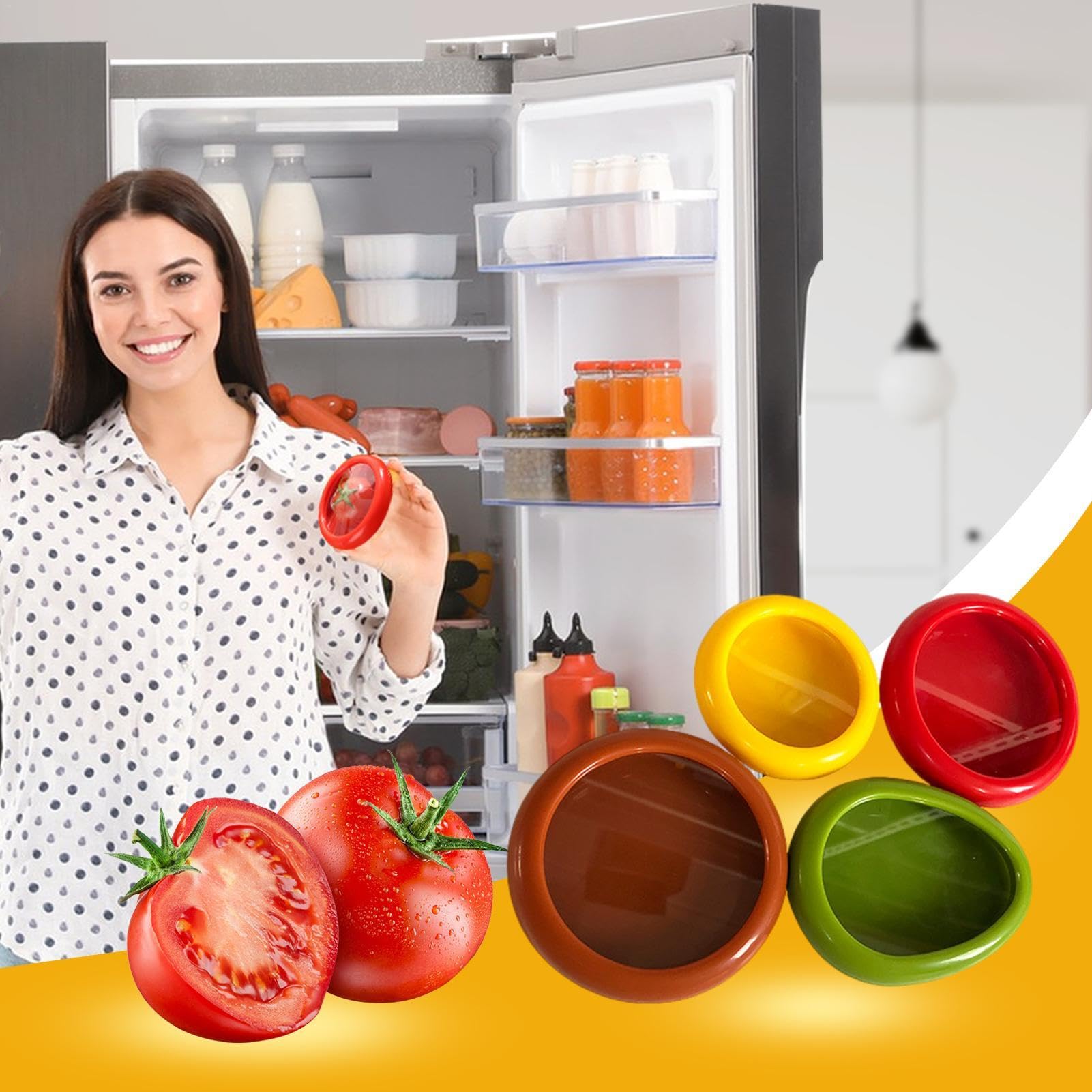 Contenitori Frutta Silicone 5 Pezzi - Forme Avocado, Limone, Pomodoro | Conservazione Frigorifero