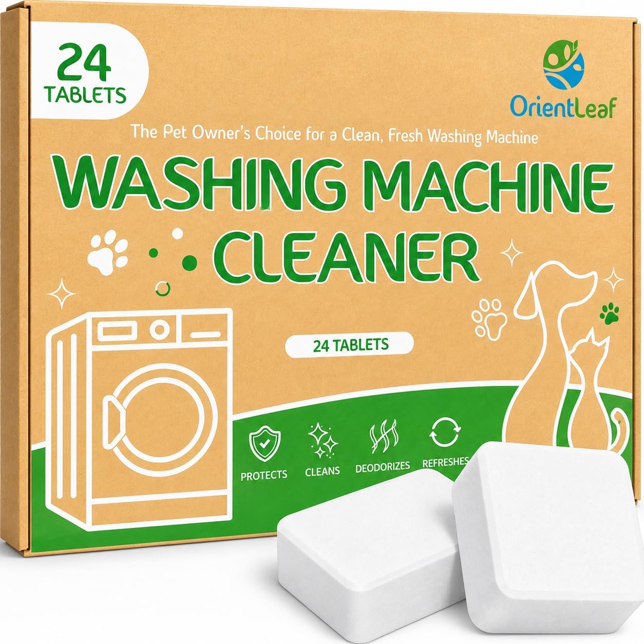 ORIENTLEAF Washing Machine Cleaner for Pet Owners, 24 Tablets 1 Year Supply