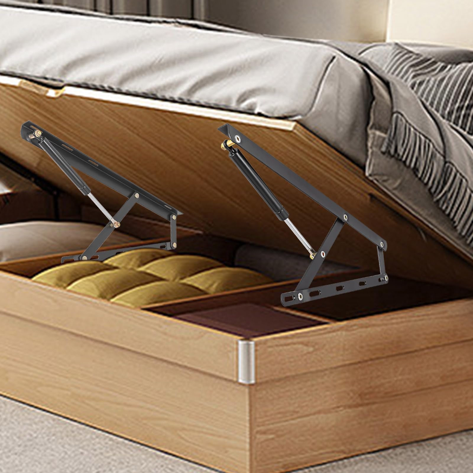 2PCs 25-40kg/55-88 lbs Load Capacity Bed Lift Mechanism, Pneumatic Gas Spring Bed Lift Heavy Duty Bed Storage Lift Gas Spring Set Gas Spring Lift Up Lifter Hardware Kit for Storage Bed Box or Sofa Bed