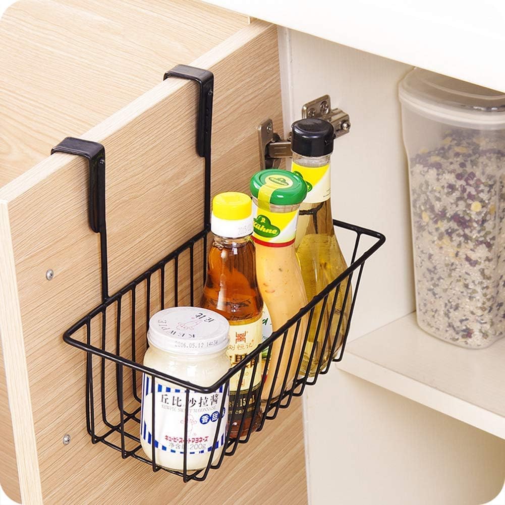 Lukzer (1 PC) Over the Door Metal Storage Holder Kitchen Accessories Organiser/Drawer Cabinet Hanging Shelves Storage Organizer Basket Spice Rack (Black /28 x 22 x 10 CM)), Hanging Shelves