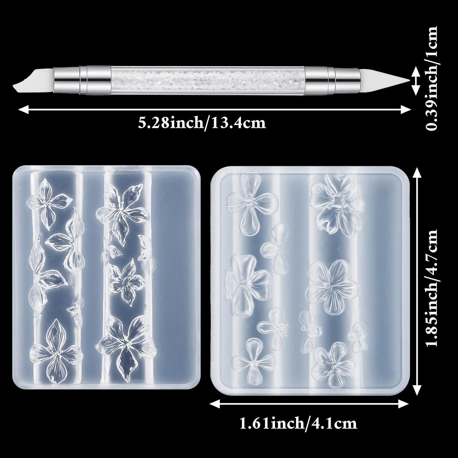 Sibba 3D Flowers Nail Mold Kit 2 PCS Transparent Silicone Nail Art Molds with Dual-End Carving Pen for 3D Gel Nails Design Professional Art Carving Template Nails Charm Supplies for Home Salon