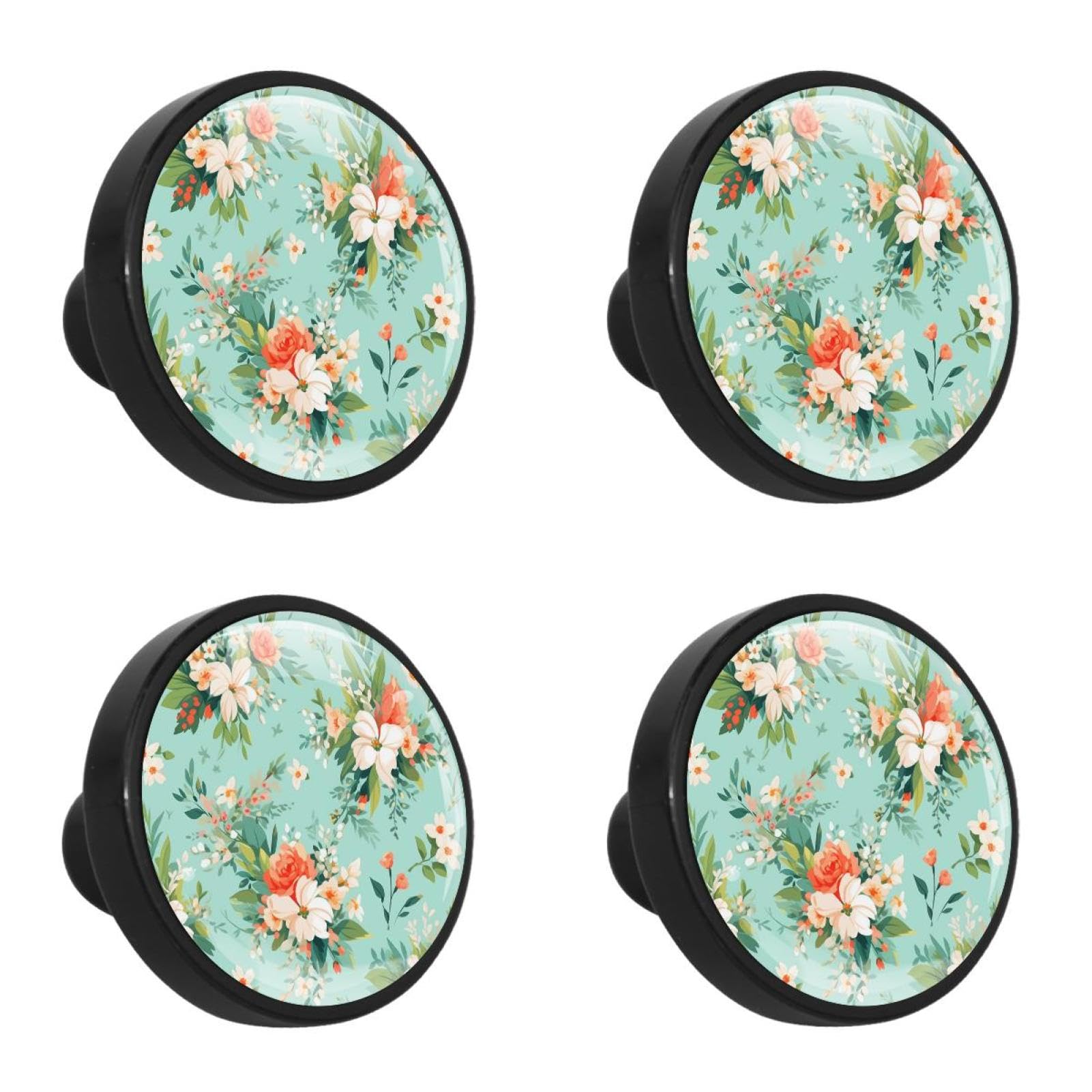 NUEAHEDN 4 Pieces Dresser Knobs for Drawer Aesthetic Art Flower Kitchen Cabinet Knobs Round Door Pull Handle for Home Nursery Furniture Cupboard