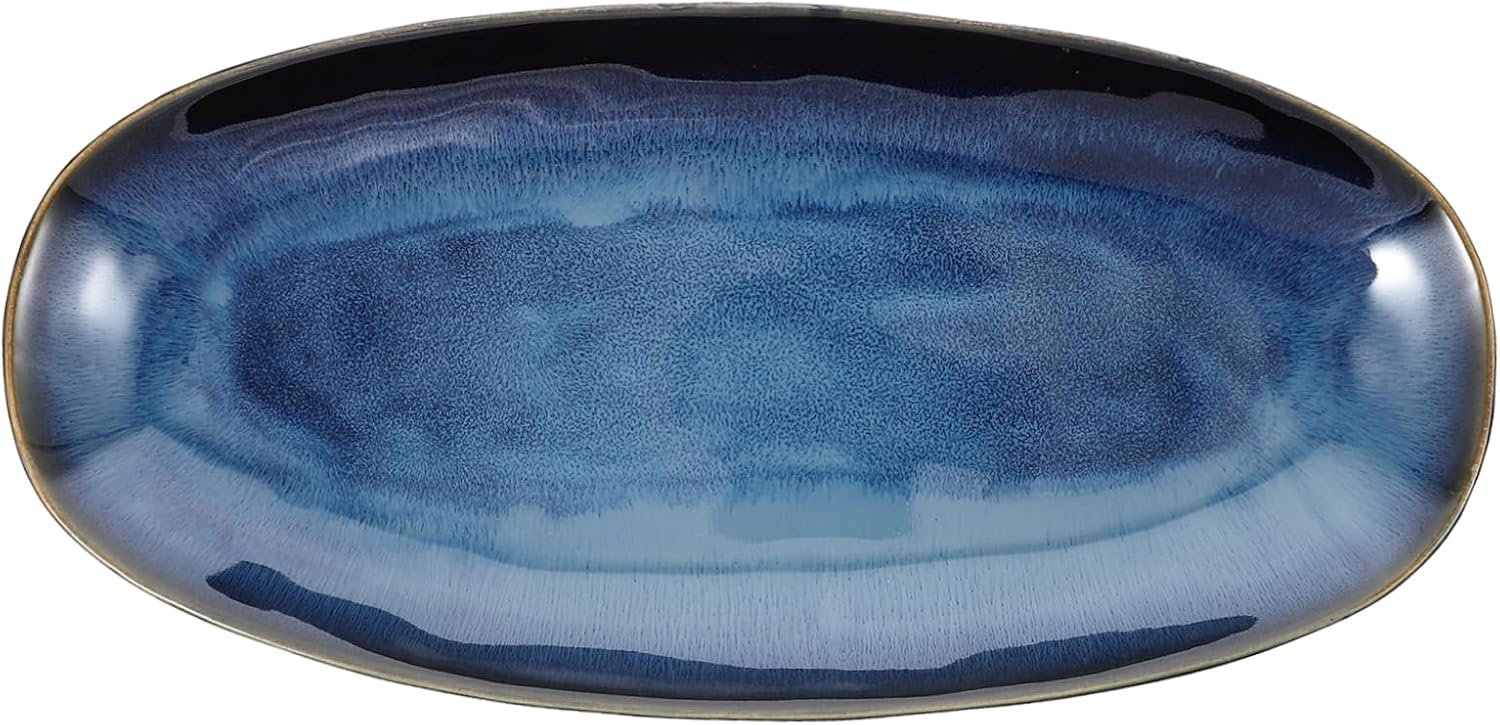 Large Blue Ceramic Sushi Plate for Serving Fish and Fruit Premium Porcelain Food Tray for Snacks Appetizers and Parties Versatile Serving Dish for Home Restaurant and Hotel Use