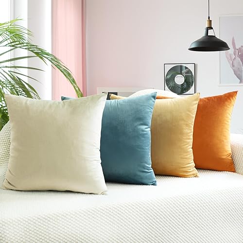 Miniatura 3 de JIANTKJ Juego de 4 fundas de almohada de 20 x 20 pulgadas, fundas de almohada de terciopelo suave, fundas de almohada decorativas de color liso,