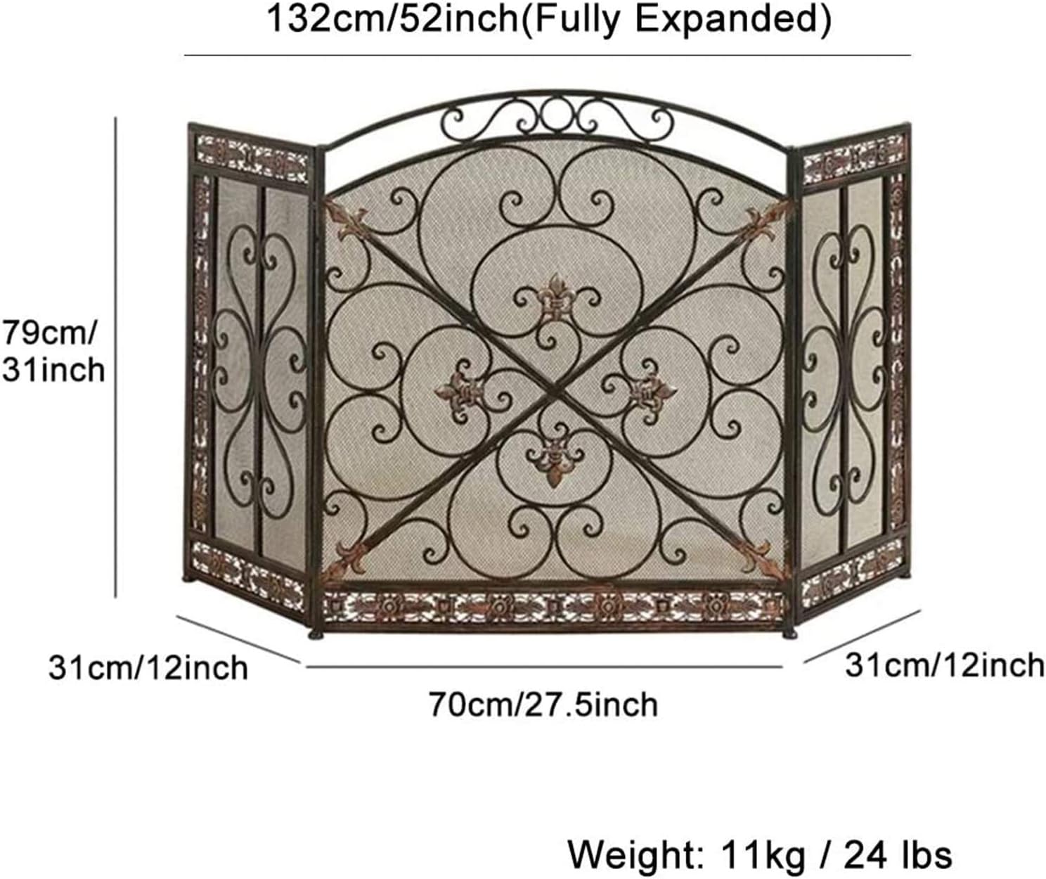 Fireplace Safety Screen 3 Piece Heavy Duty Fireplace Screen Safety Fireplace Fence Cover Folding Double Door Fireplace Screen
