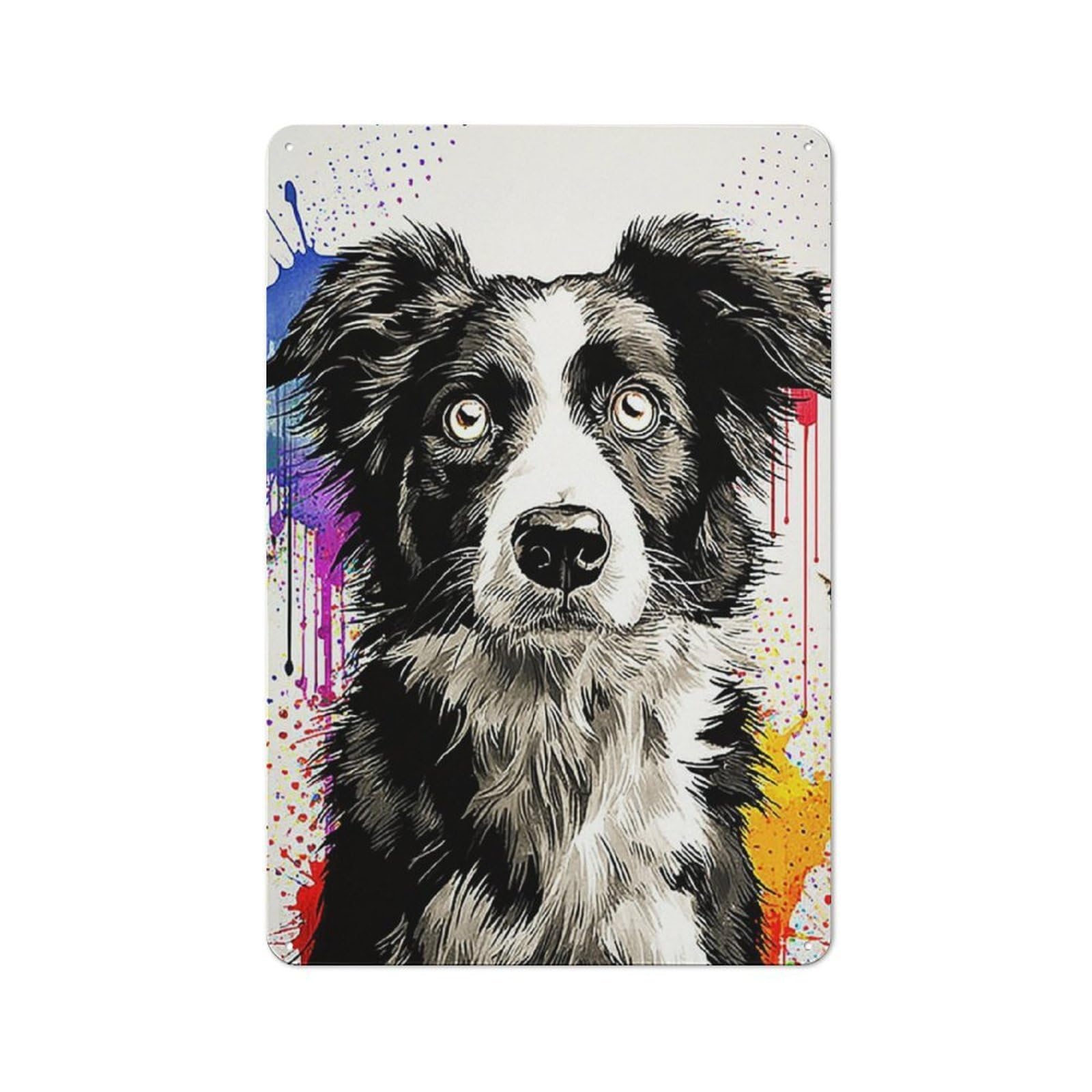 Junmoney Colorful Graffiti Dog Portrait Smart Metal Wall Decor 30X20cm, Office Metal Sign For Office, Study, Studio Or Hallway