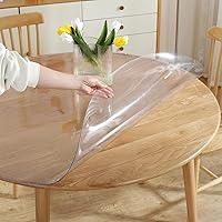 LovePads 48 Inch Round Clear Table Protector, 2mm Thick Waterproof PVC Vinyl Cover for Dining Table - Scratch-Resistant Furniture Pad