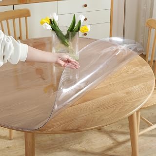 LovePads 48 Inch Round Clear Table Protector, 2mm Thick Waterproof PVC Vinyl Cover for Dining Table - Scratch Resistant Furniture Pad
