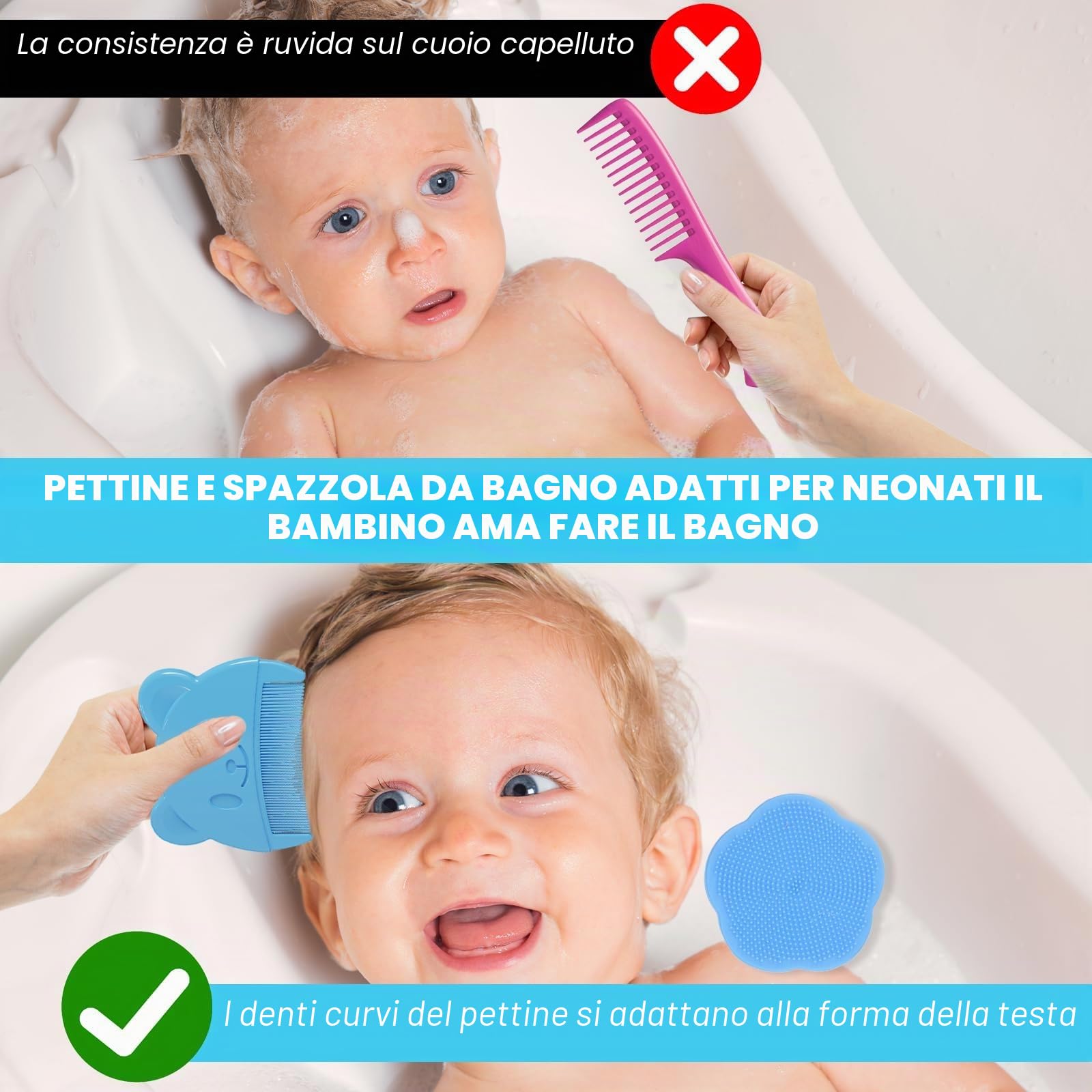 Wekuw 2 Pezzi Spazzola Neonato Pettine Crosta Lattea Neonato Spazzola Bagno Bambini Silicone Pettine Crosta Lattea Aiuta a Massaggiare Delicatamente Il Cuoio Capelluto, Adatto a Neonati e Lattanti