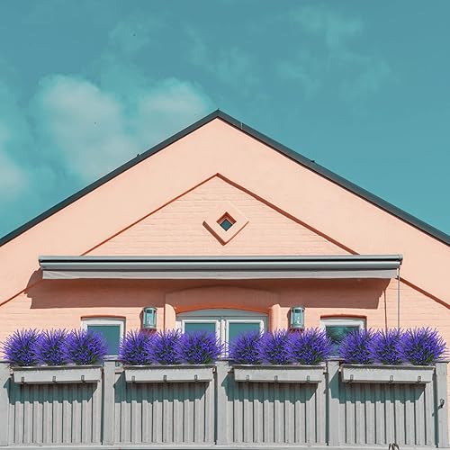 Miniatura 3 de 12 Bundles Fake Outdoor Flowers UV Resistant Plants Artificial Lavender Faux Plastic Shrubs Window Box Garden Porch Home DecorPurple