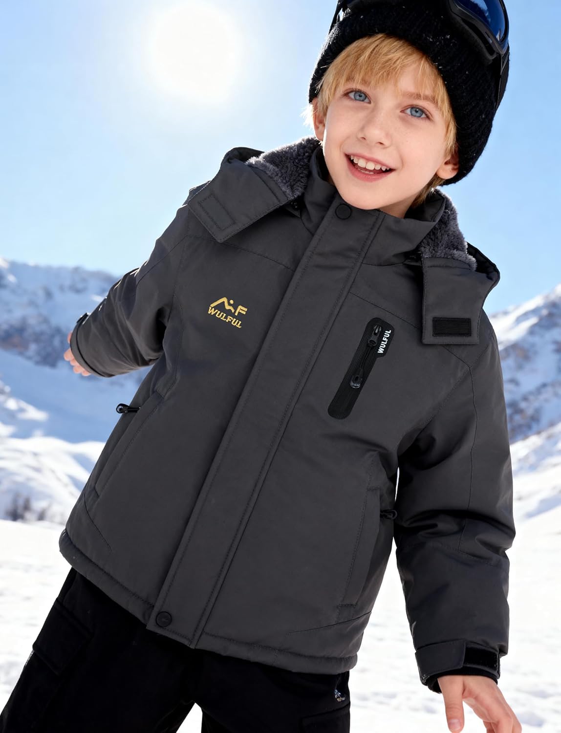 WULFUL Boy's Waterproof Ski Jackets Warm Fleece Lined Hooded Winter Snow Coat - Image 2