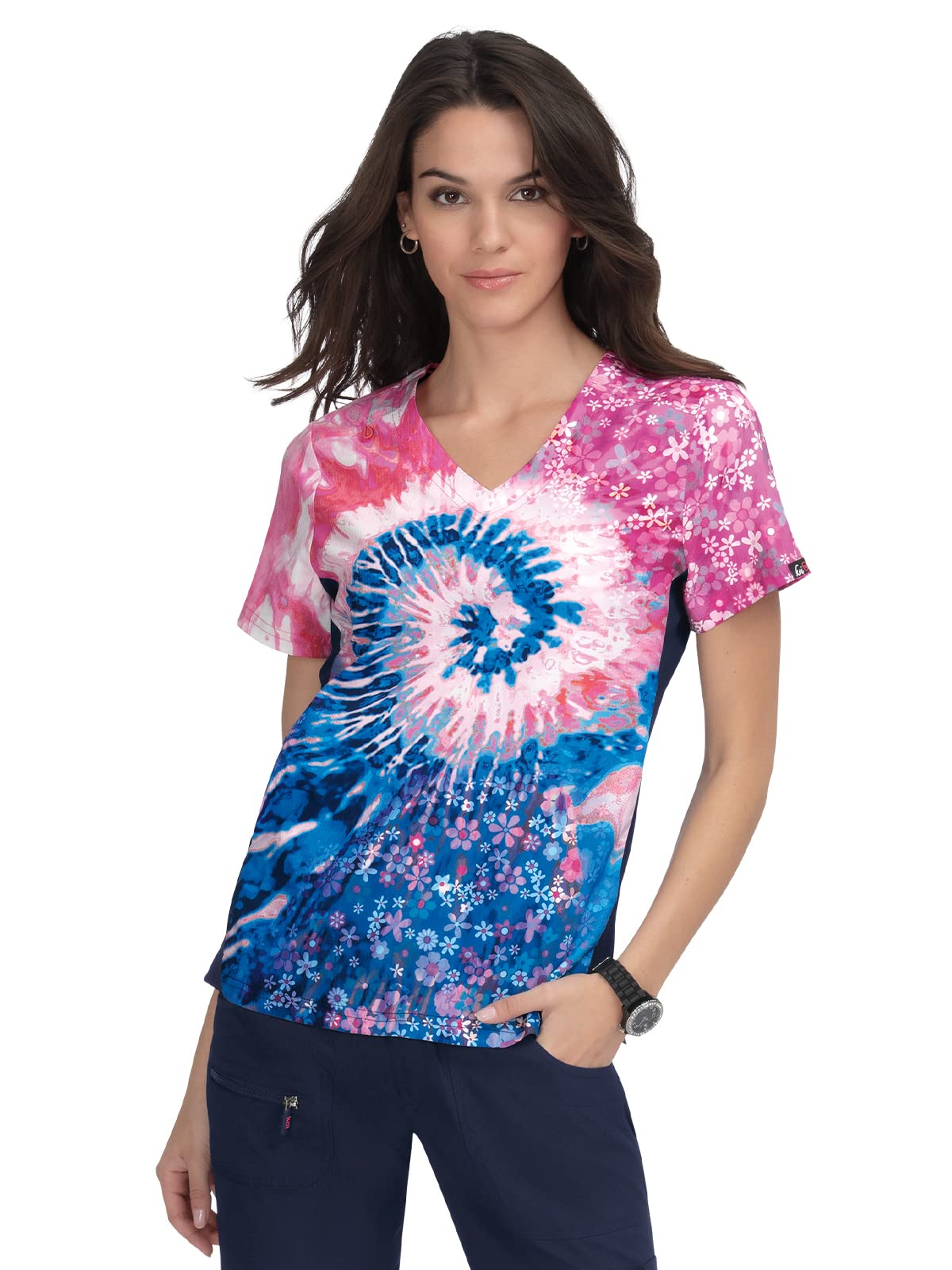 KOI Lite 370PLM Women's Reform PlaceMen'st Top Groovy Floral Navy/Elec Blue/Coral 2XL