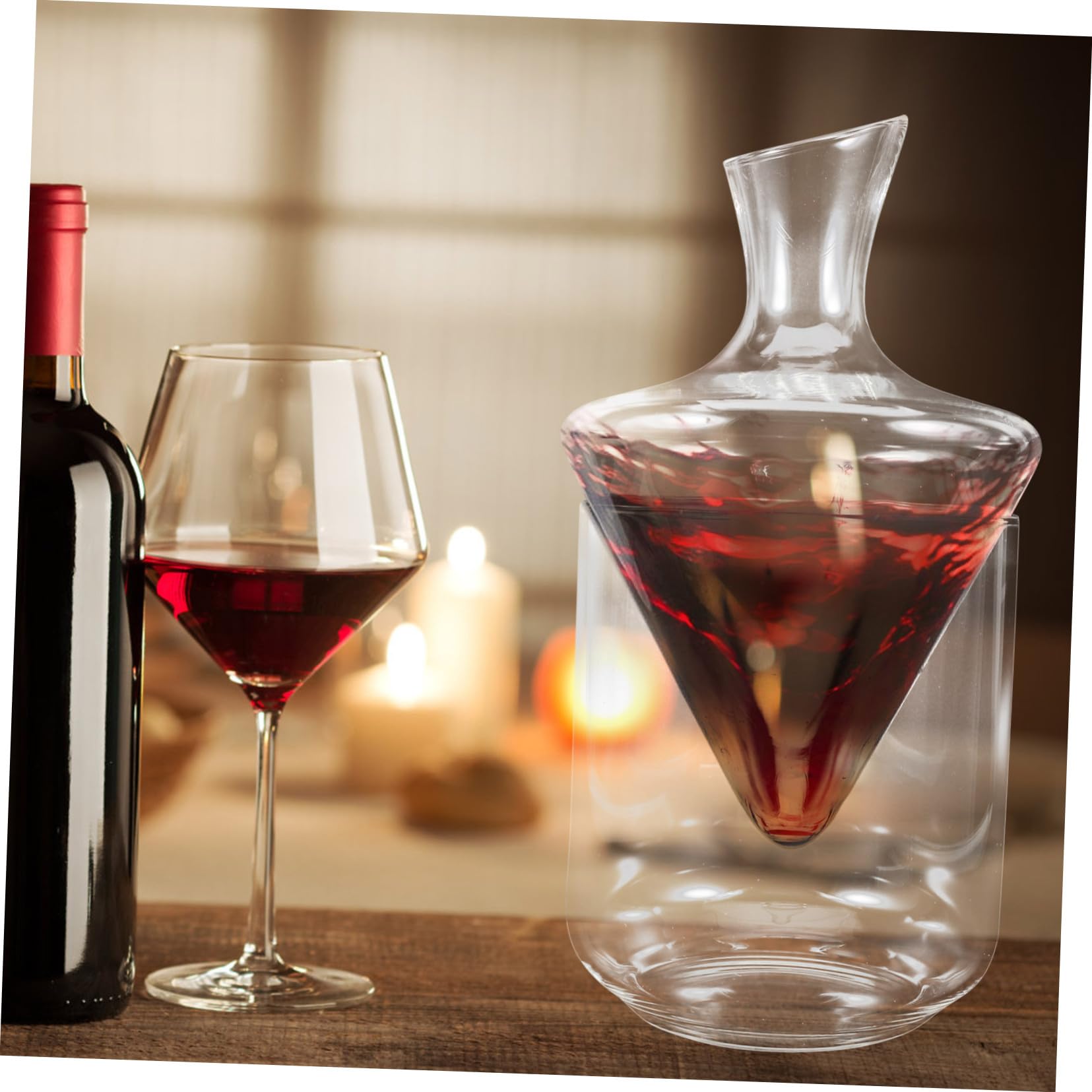 Decantador Diseño Clásico de Vidrio Transparente Inclinado para Vino | Cubo de Hielo Transparente, Acabado Fino y Forma Especial, Estilo Moderno y Elegante