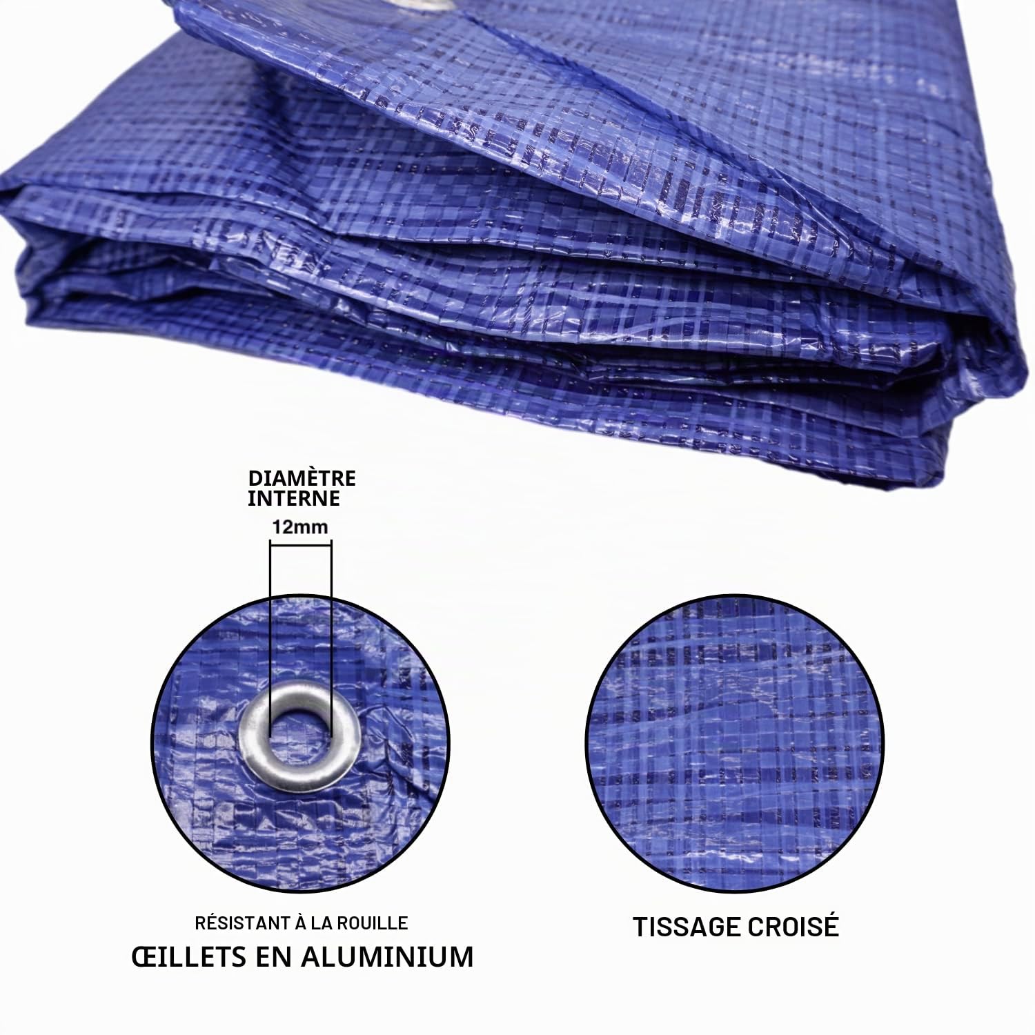 Bâche Imperméable 8 x 10 m Bleu 55 g/m² Avec Anneaux en Métal - Protection Multifonction pour Voiture (1 Pièce)