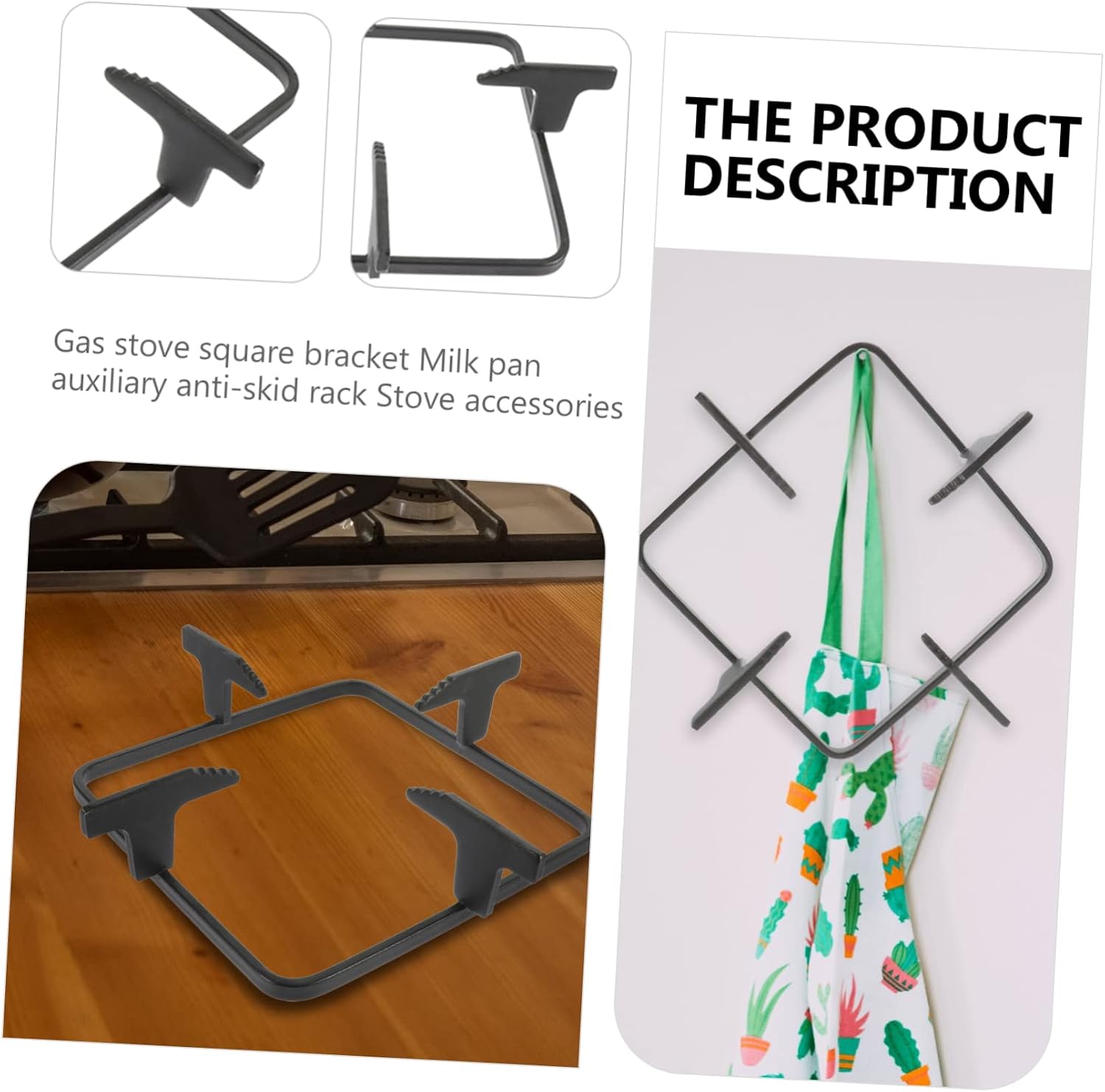 Gas Stove Bracket Square Skid Pot Rack for Kitchen Cast Holder High Temperature Resistant Easy to Clean for Gas Burners and Wok Cooking