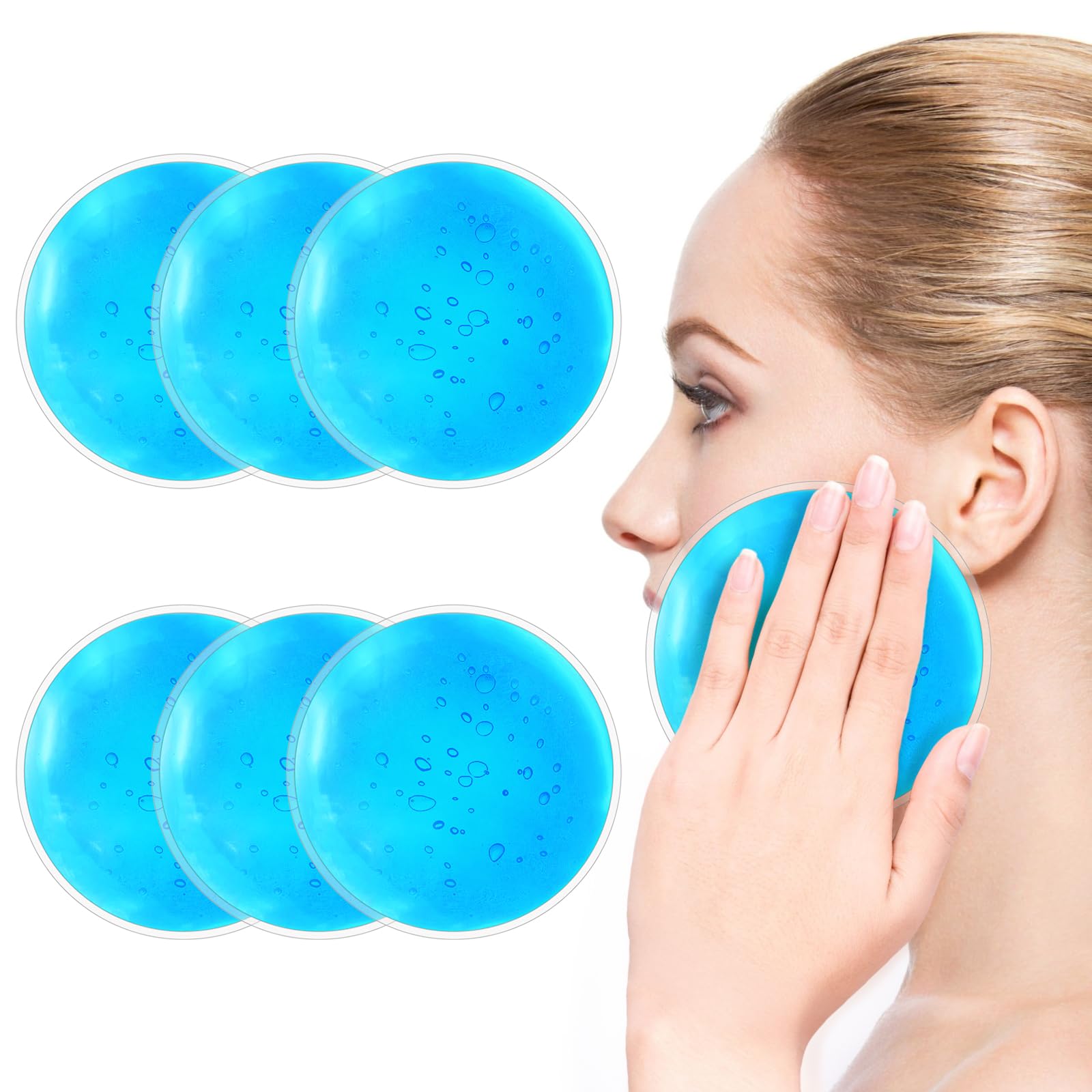 AOOWU 6 PCS Bolsa de Hielo en Gel Reutilizable, Bolsa de Hielo, Bolsas de Gel Frío y Calor para Lesiones, Terapia Caliente y Fría y Alivio Del Dolor, Hinchazón, Muelas Del Juicio (Redondo, 10.8 cm)