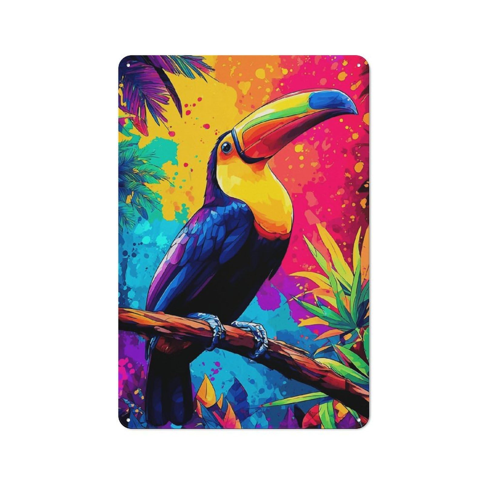 Junmoney Rainbow Toucan In Tropical Paradise -1 Vintage Tin Sign 30X20cm For Home Office Or Studio, For Vintage Wall Decor Fans, For Cafés, Pubs And Restaurants