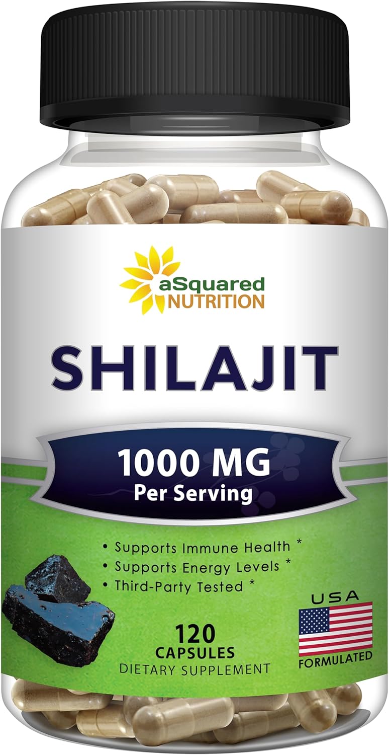 Product image of aSquared Nutrition Shilajit 1000mg - 120 Capsules - Pure Shilajit Extract Supplement and Powder Complex Pills - Natural Humic & Fulvic Acid & Trace Minerals - Alternative to Resin & Drops