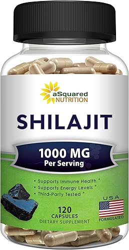 aSquared Nutrition Shilajit 1000mg - 120 cápsulas - Suplemento de extracto puro de shilajit y píldoras complejas en polvo - Ácido húmico natural y