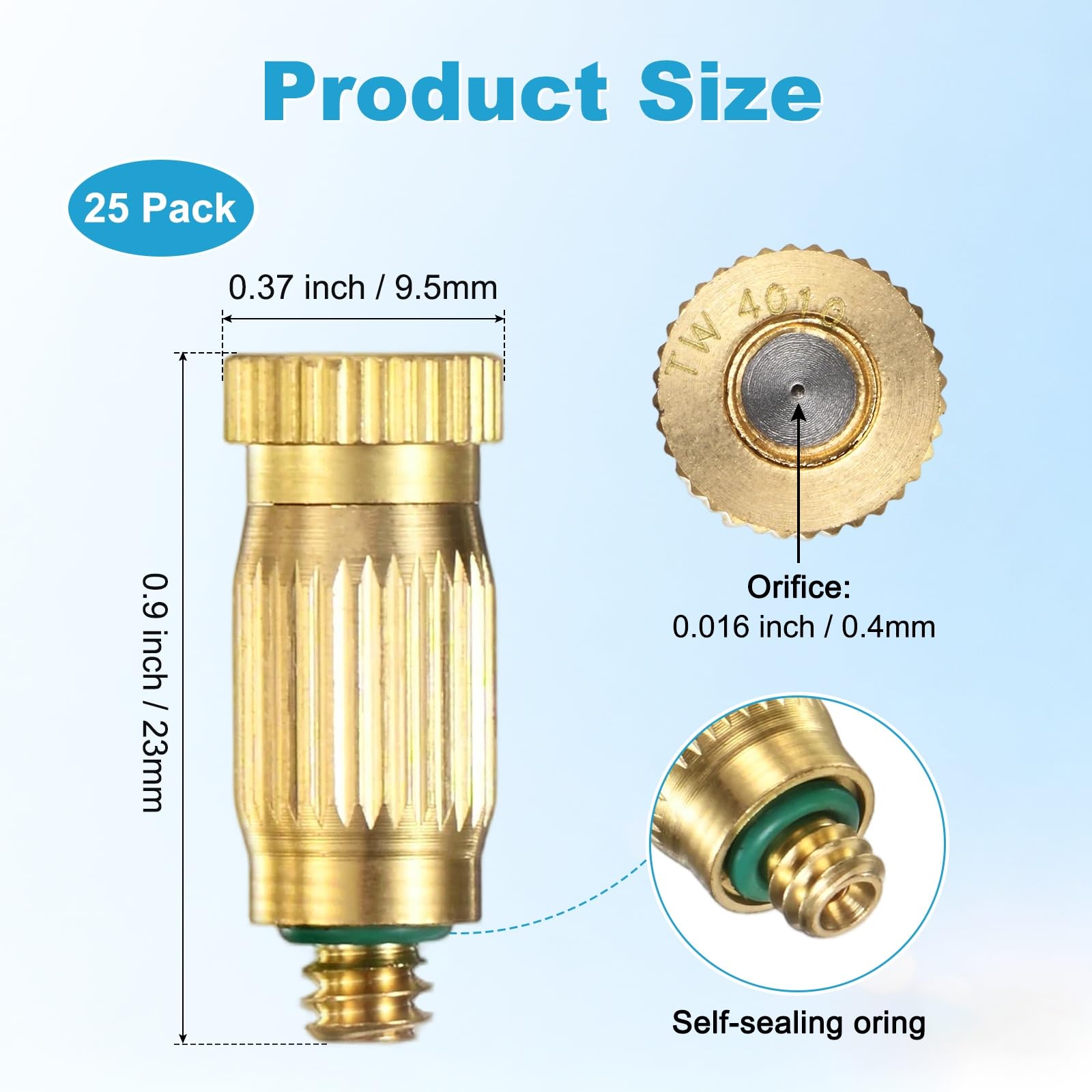 25er-Pack Messing-Sprühdüsen, 0,4 mm (0,016 Zoll) Öffnung, Hochdruck-Sprühdüse 3/16 UNC, tropffreier Sprühkopf für den Außenbereich, geeignet für Kühlsysteme im Außenbereich, Landschaftsbau und Gewä
