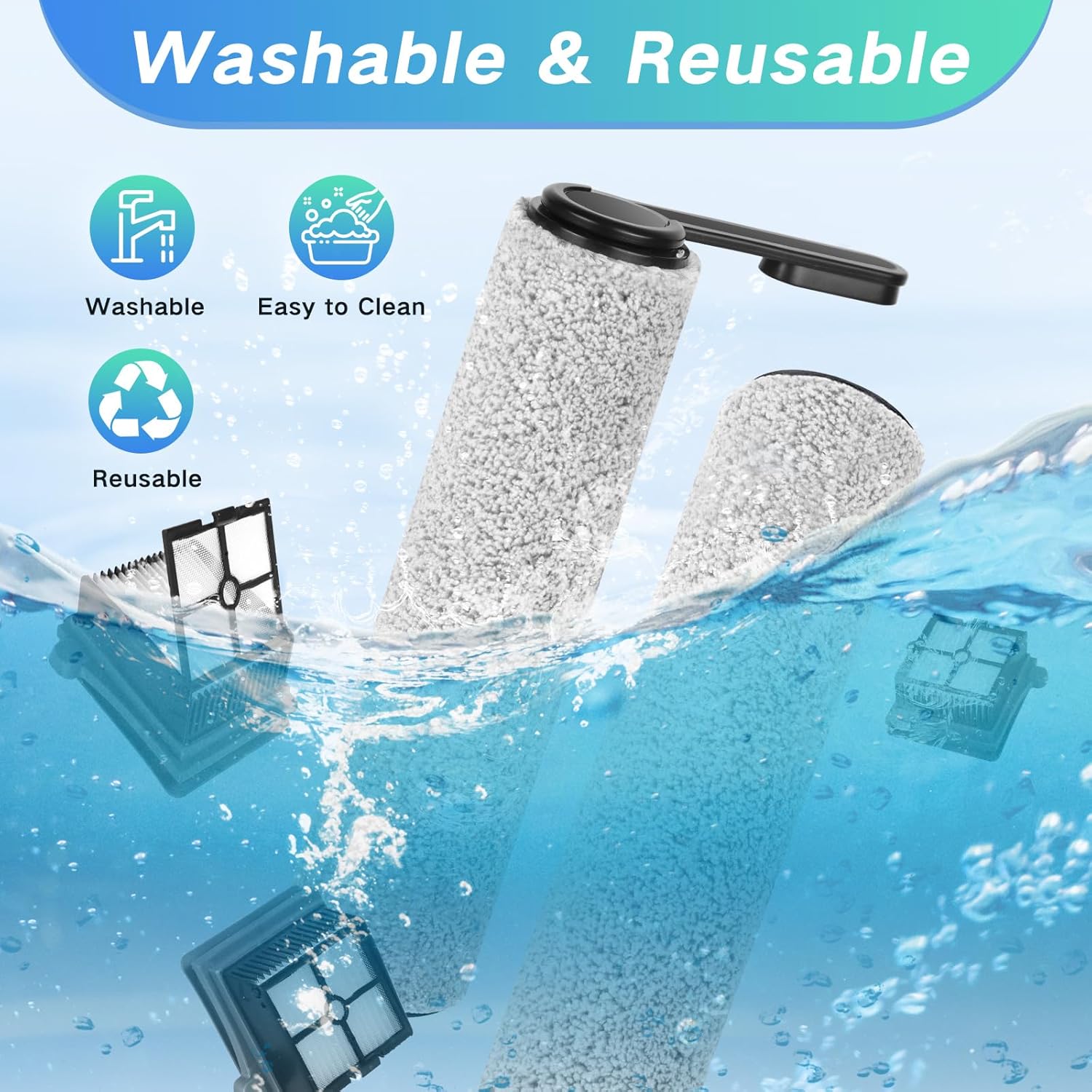 Only Version 1 for Tineco Floor One S7 PRO / S6 Wet and Dry Vacuum Cleaner Replacement Parts 7 Pieces Accessories 3 roller brushes + 3 HEPA Filters + 1 Cleaning Brush, Part No. FW200300US