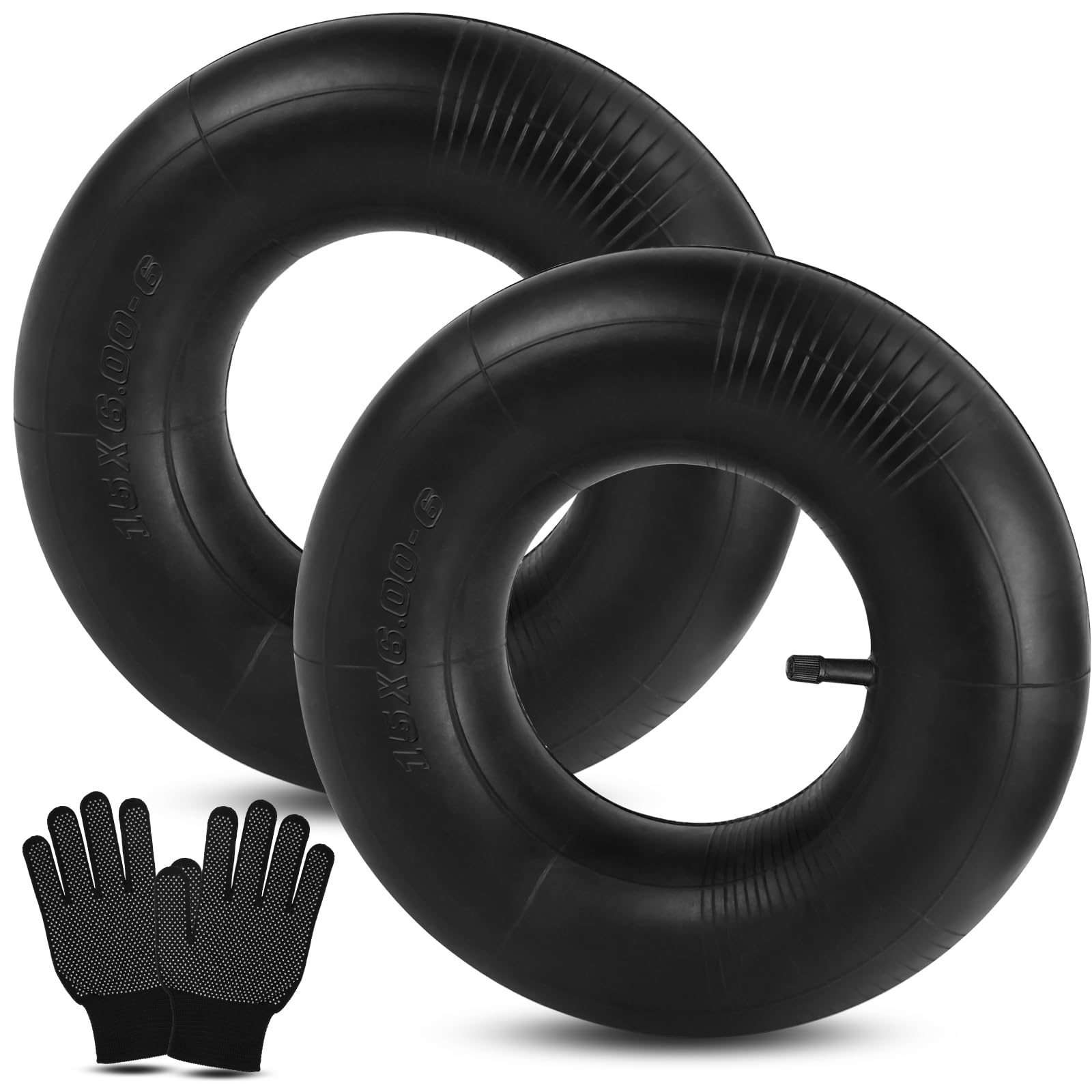 Lot de 2 chambres à air 15 x 6.00-6 pour tracteur pelouse avec tige droite TR-13, valve coudée pour pneus de diable, tondeuses à gazon, tracteurs de cour, VTT, brouettes, karts, chariots de golf