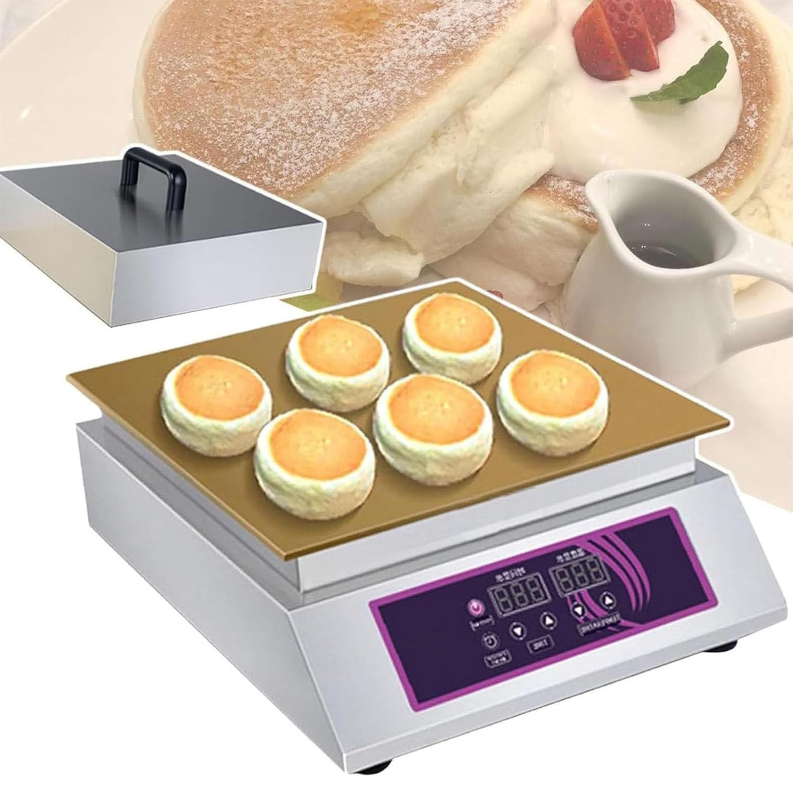 PixCy Electric Fluffy Pancake Maker,Nonstick Souffle Dorayaki Baking Machine, Temperature Control 0-260°, Multipurpose for Muffin Cupcake Puff Pastry Waffle Commercial Kitchen Singlehead