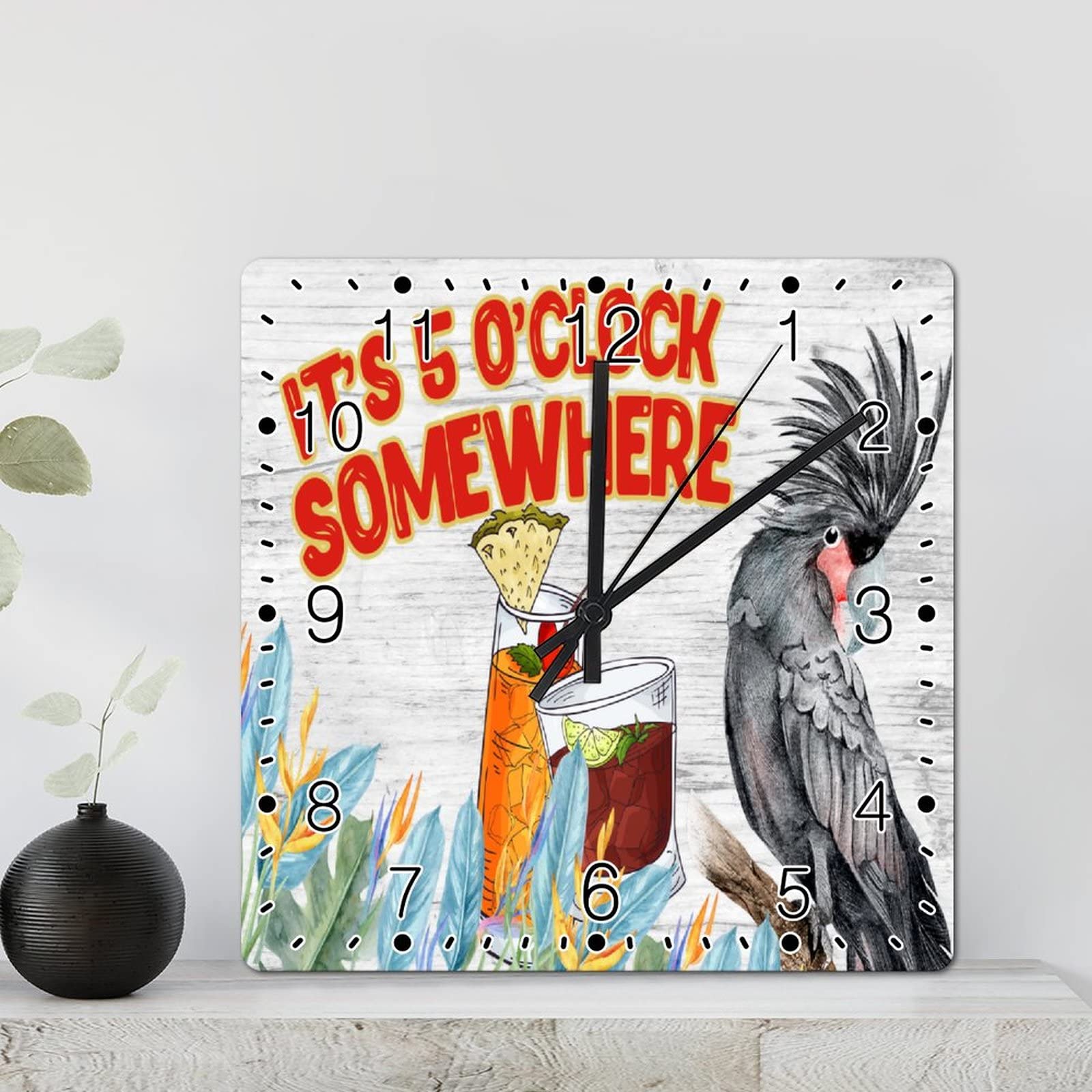 Horloge murale fleurs tropicales à piles avec cadran rétro rustique