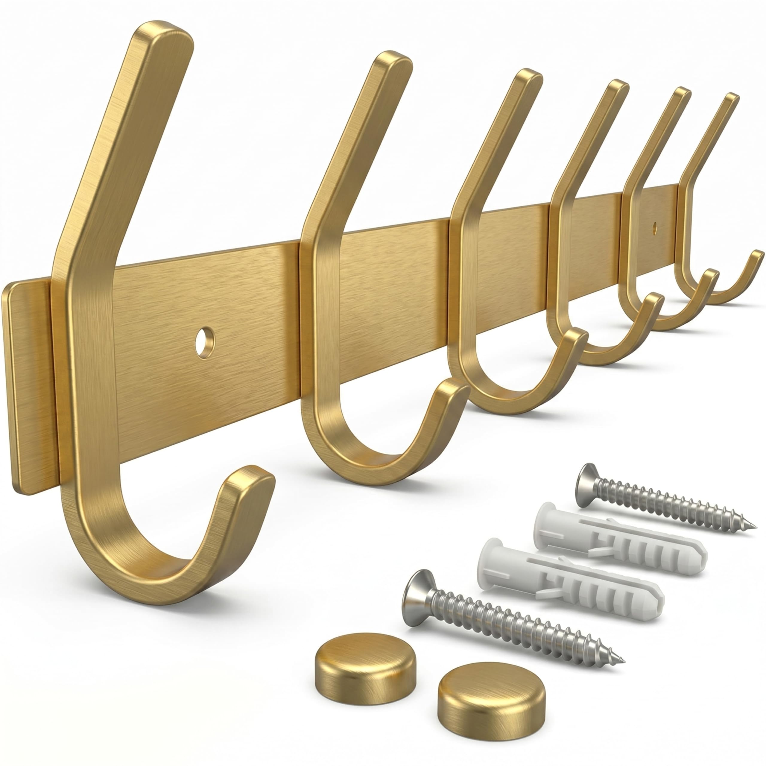 SAYONEYES Brushed Gold Coat Rack Wall Mount with 6 Double Hooks for Hanging – 17 Inch Heavy Duty SUS304 Stainless Steel Rustic Coat Hooks – Hat, Clothes, Purse, Towel Wall Hooks – 1 Pack